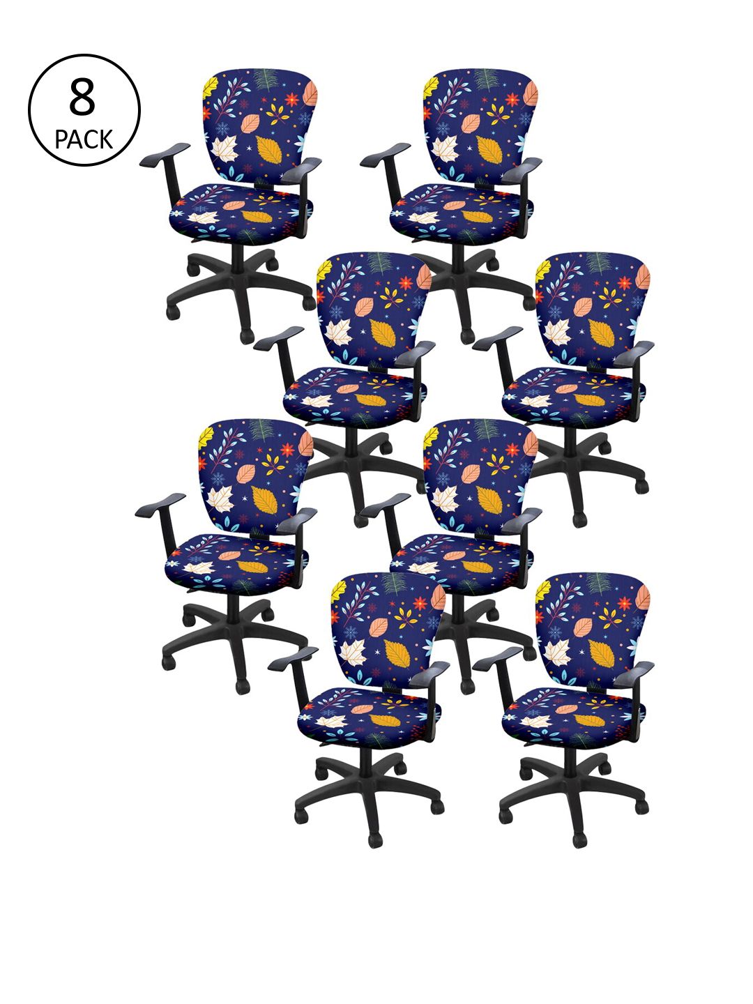 Cortina Set of 8 Navy Blue Printed Chair Covers Price in India