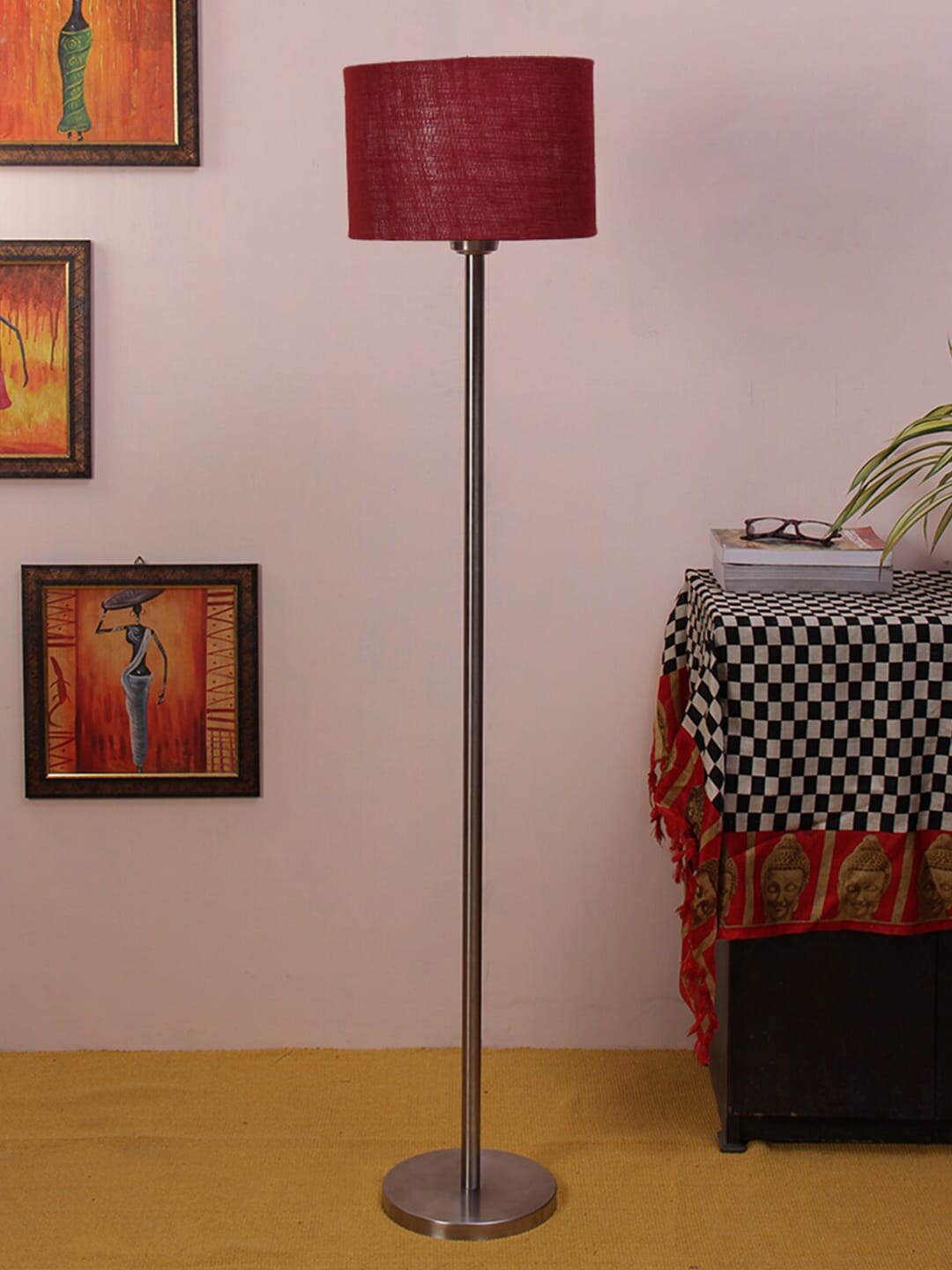 Devansh Maroon & Gunmetal-Toned Solid Traditional Club Lamp with Shade Price in India