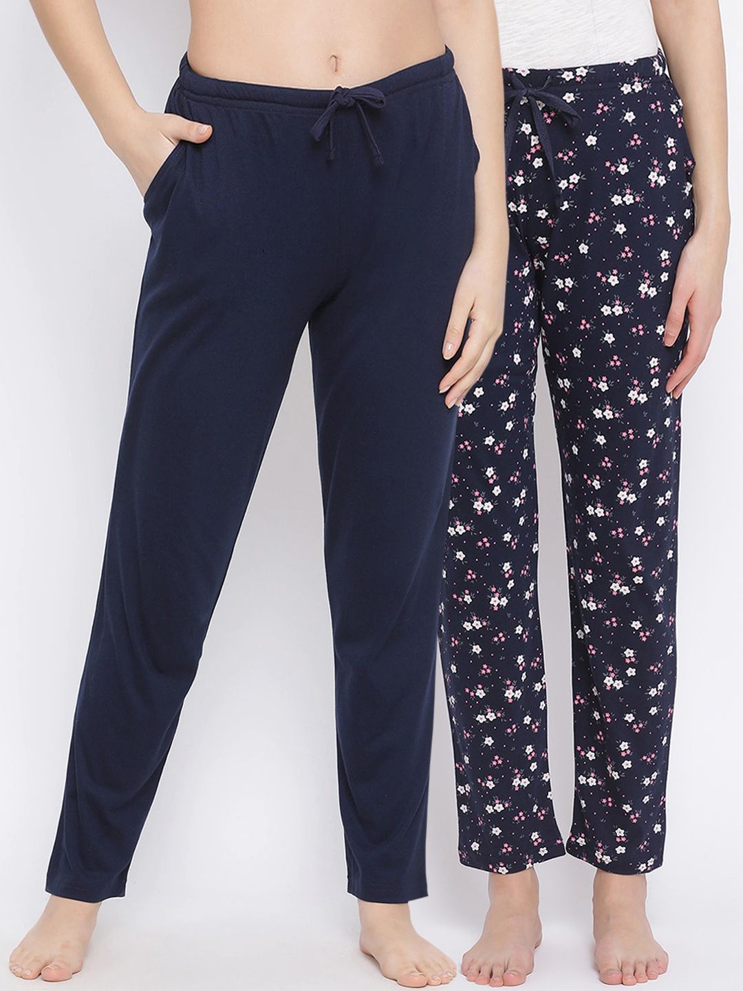 Kanvin Women Pack of 2 Navy Pure Cotton Lounge Pants Price in India