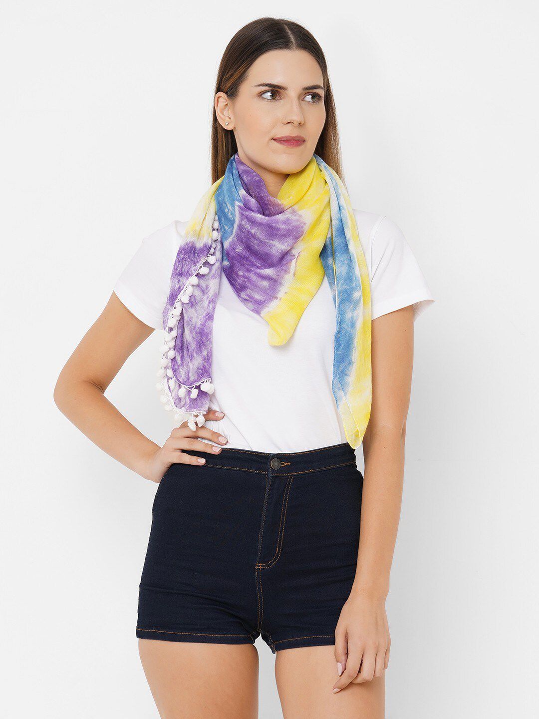 Get Wrapped Women Yellow Self Design Scarf Price in India