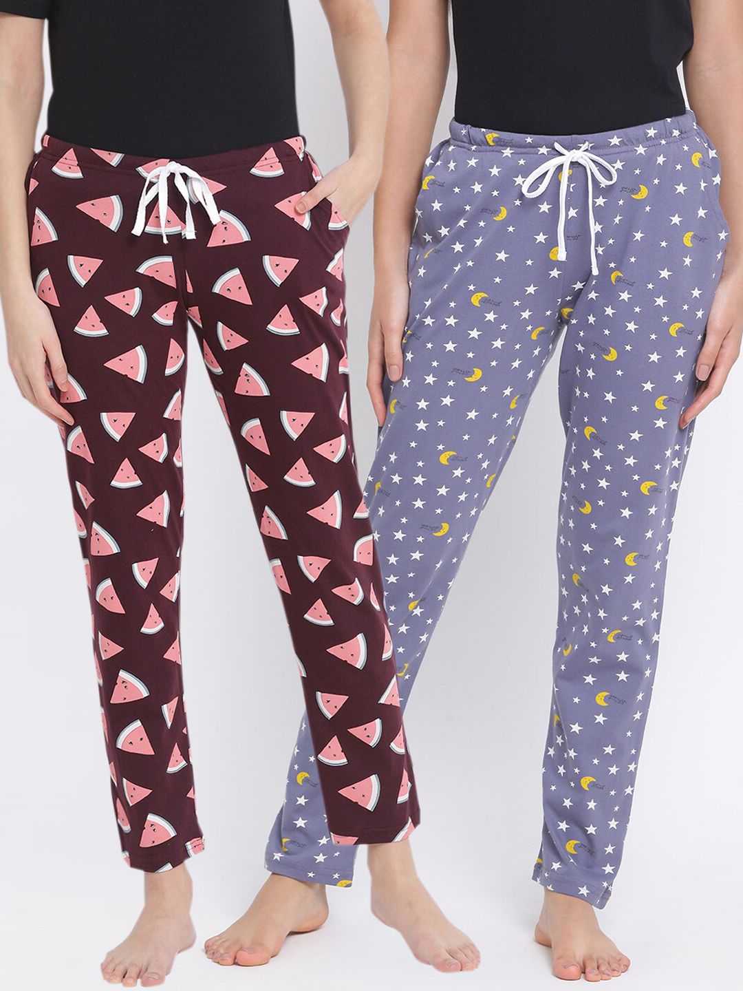 Kanvin Women Pack of 2 Printed Pure Cotton Lounge Pants Price in India