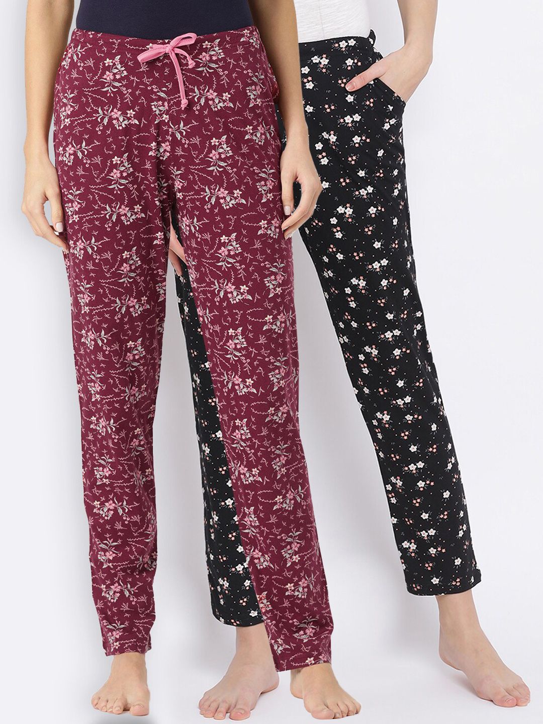 Kanvin Women Pack of 2 Floral Print Pure Cotton Lounge Pants Price in India