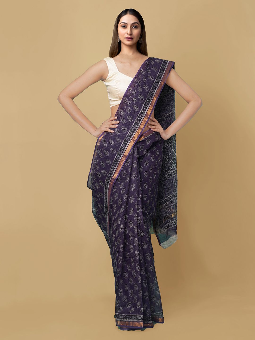 Unnati Silks Violet Pure Cotton Handloom Printed Kota Saree