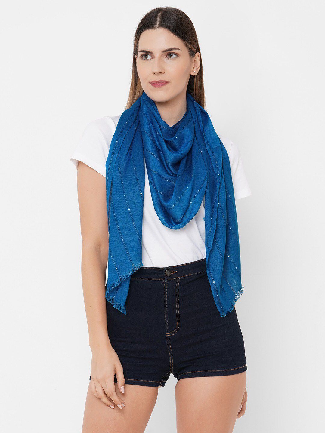 Get Wrapped Women Blue Scarf with Sequins Price in India