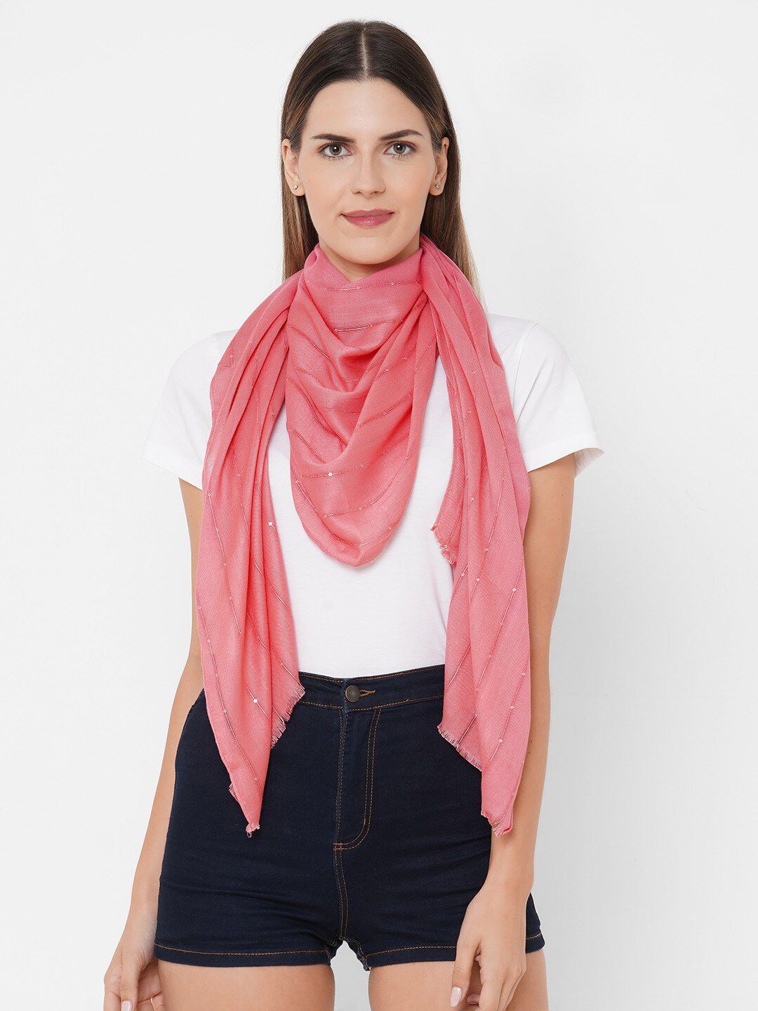 Get Wrapped Women Sequins Pink Scarf Price in India