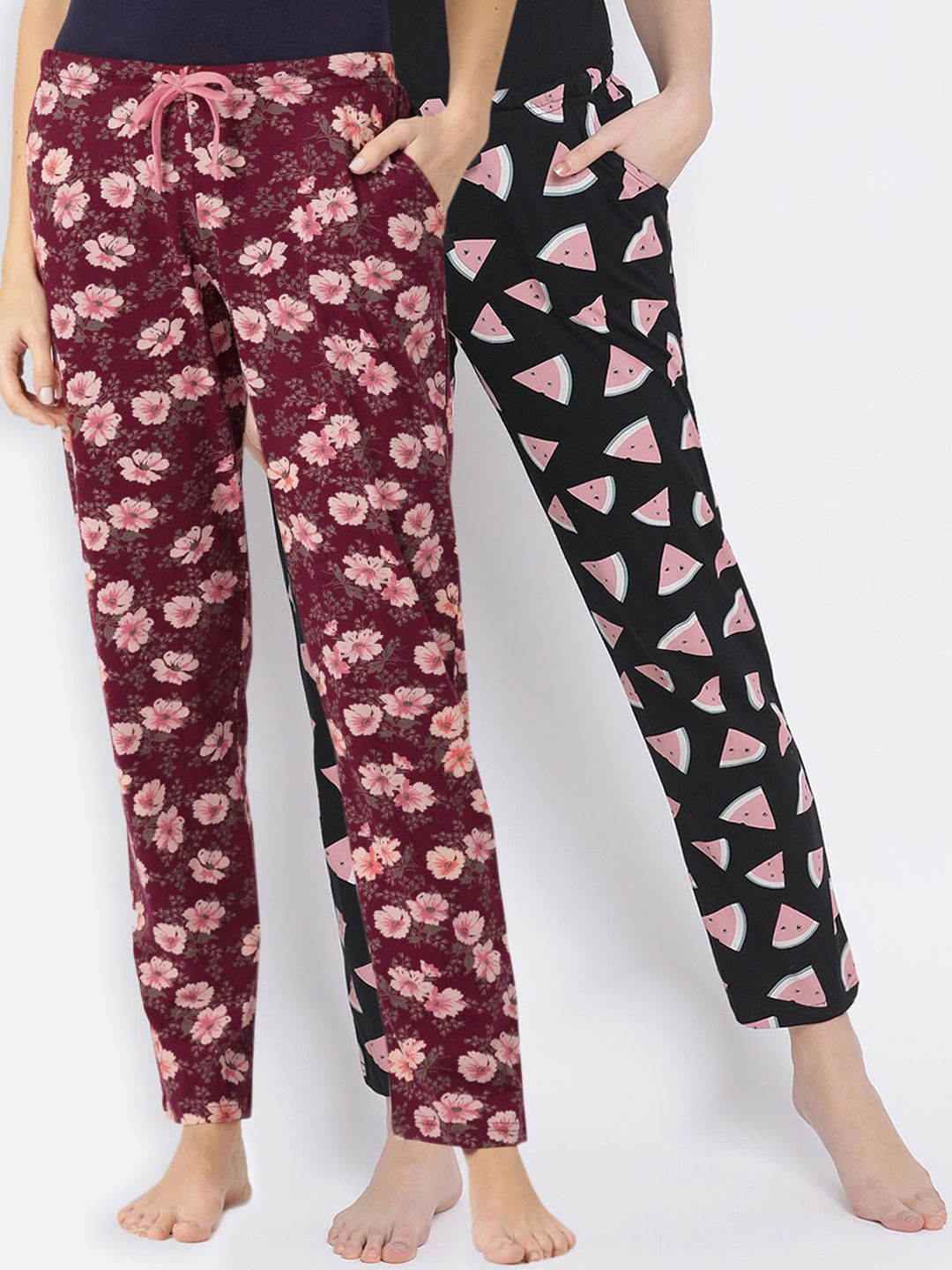 Kanvin Women Pack of 2 Printed Pure Cotton Lounge Pants Price in India