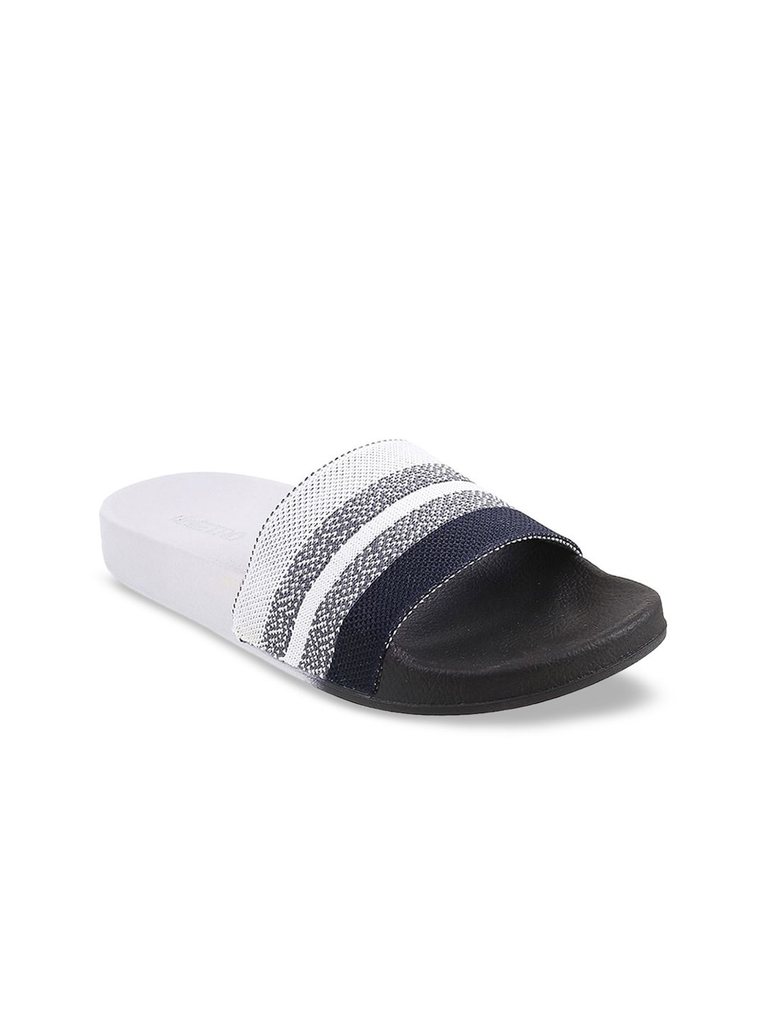 Metro Women Black & Grey Colourblocked Sliders Price in India