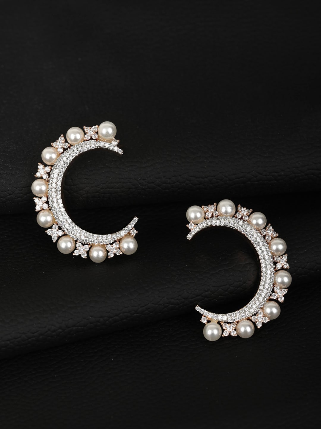 Priyaasi Rose Gold Contemporary Half Hoop Earrings Price in India