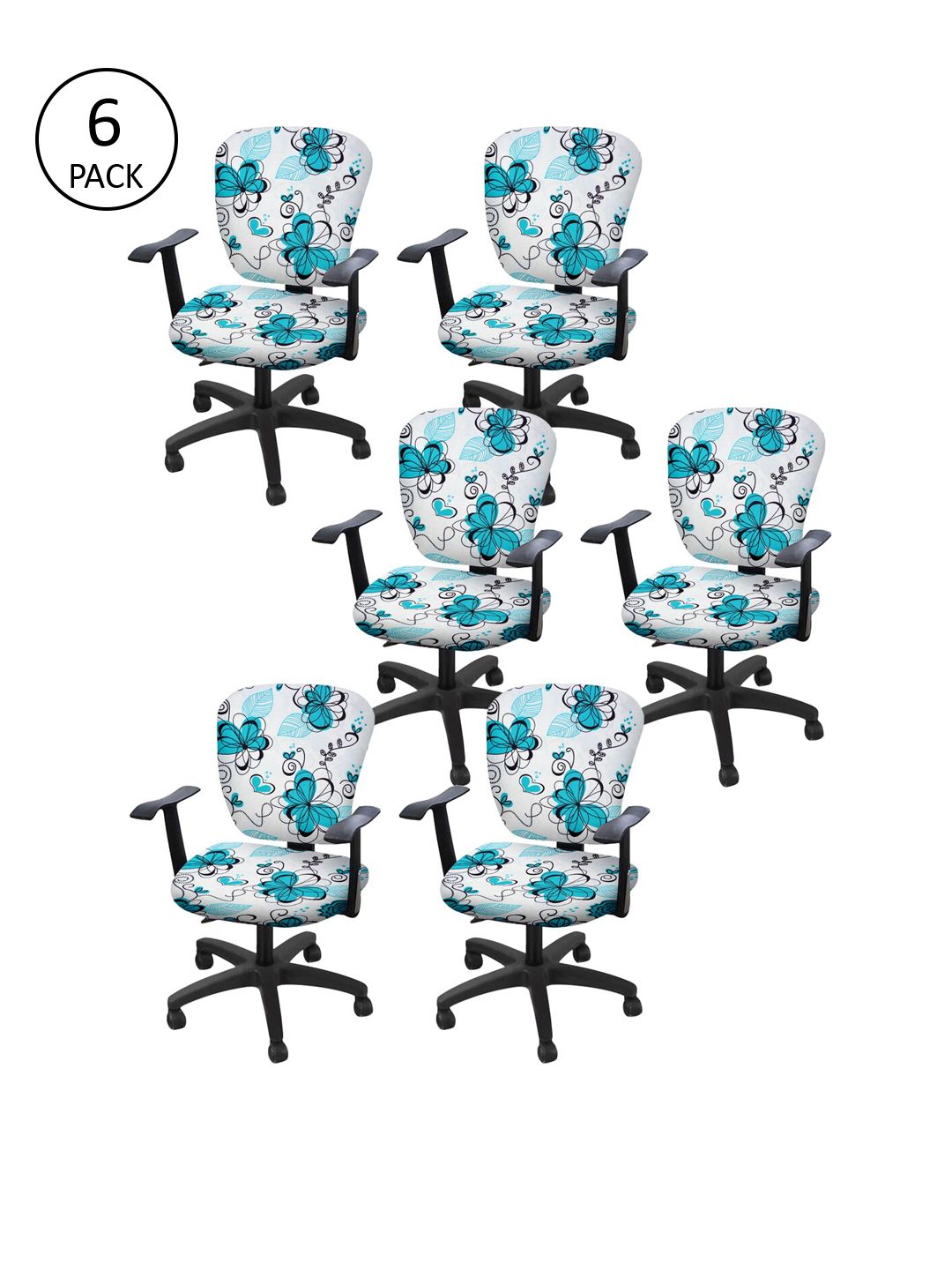 Cortina Set of 6 White & Blue Floral Print Chair Covers Price in India