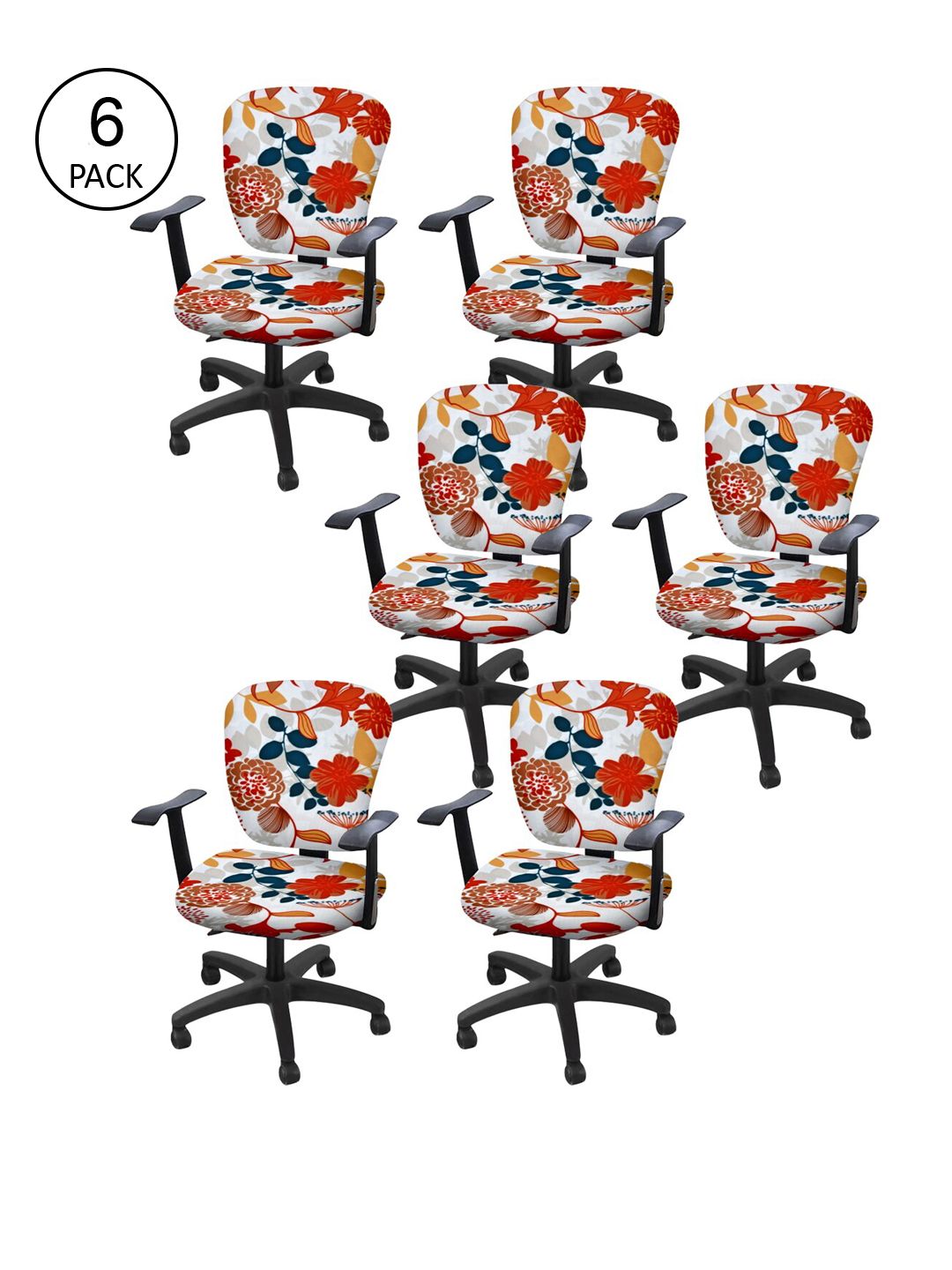 Cortina Set of 6 White & Orange Floral Printed Chair Covers Price in India