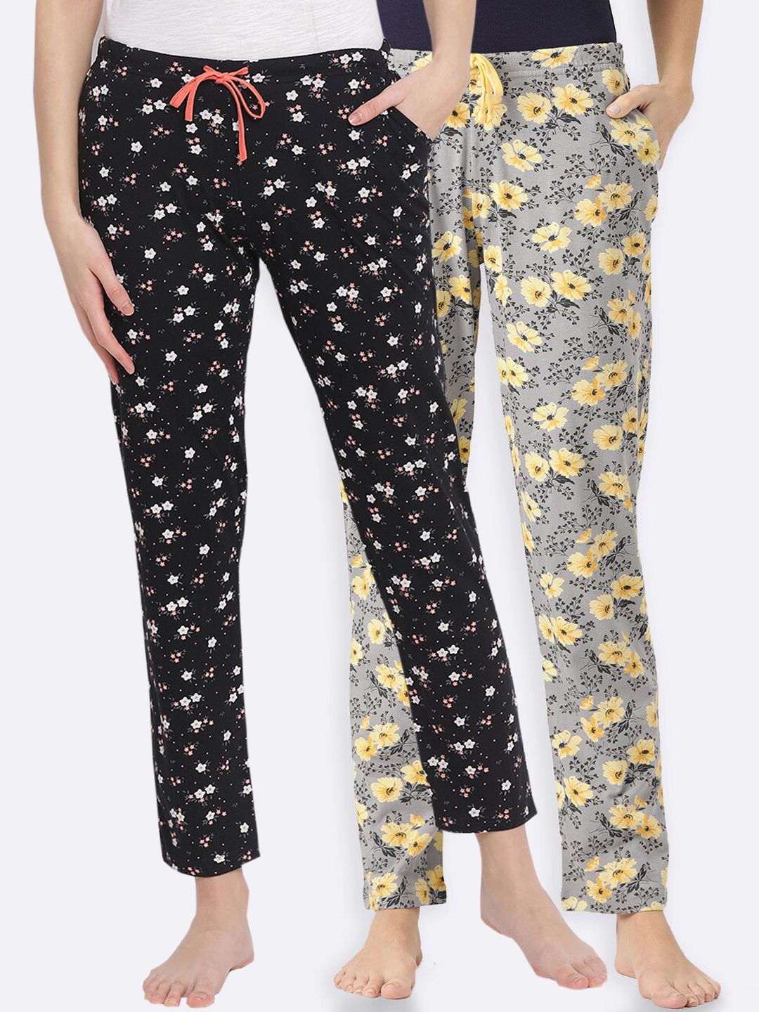 Kanvin Women Pack of 2 Floral Print Pure Cotton Lounge Pants Price in India