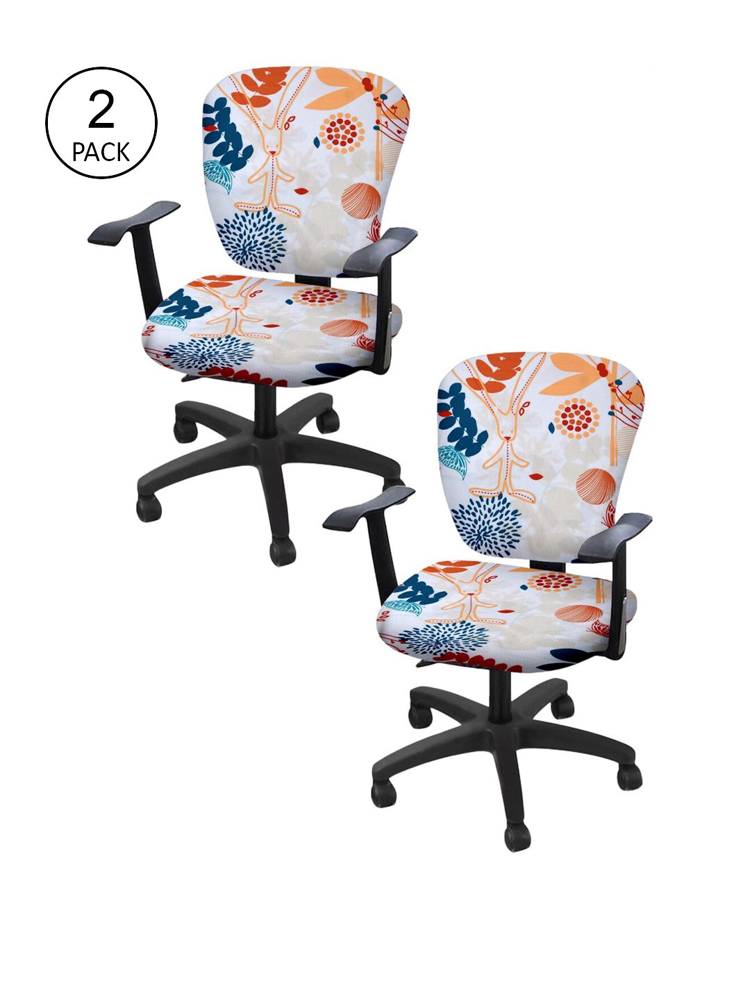 Cortina Set of 2 White & Orange Printed Chair Covers Price in India