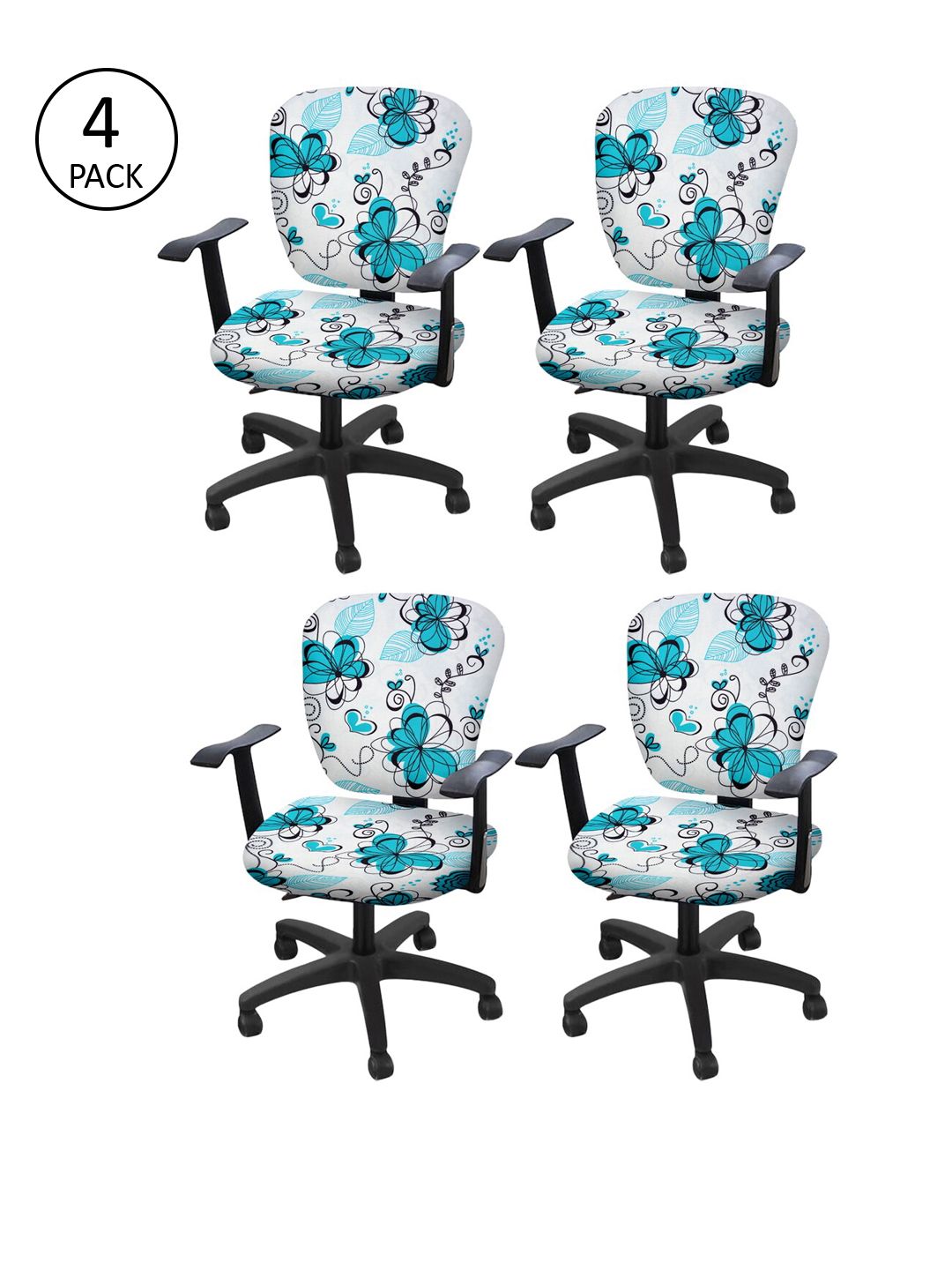 Cortina Set of 4 White & Blue Printed Chair Covers Price in India