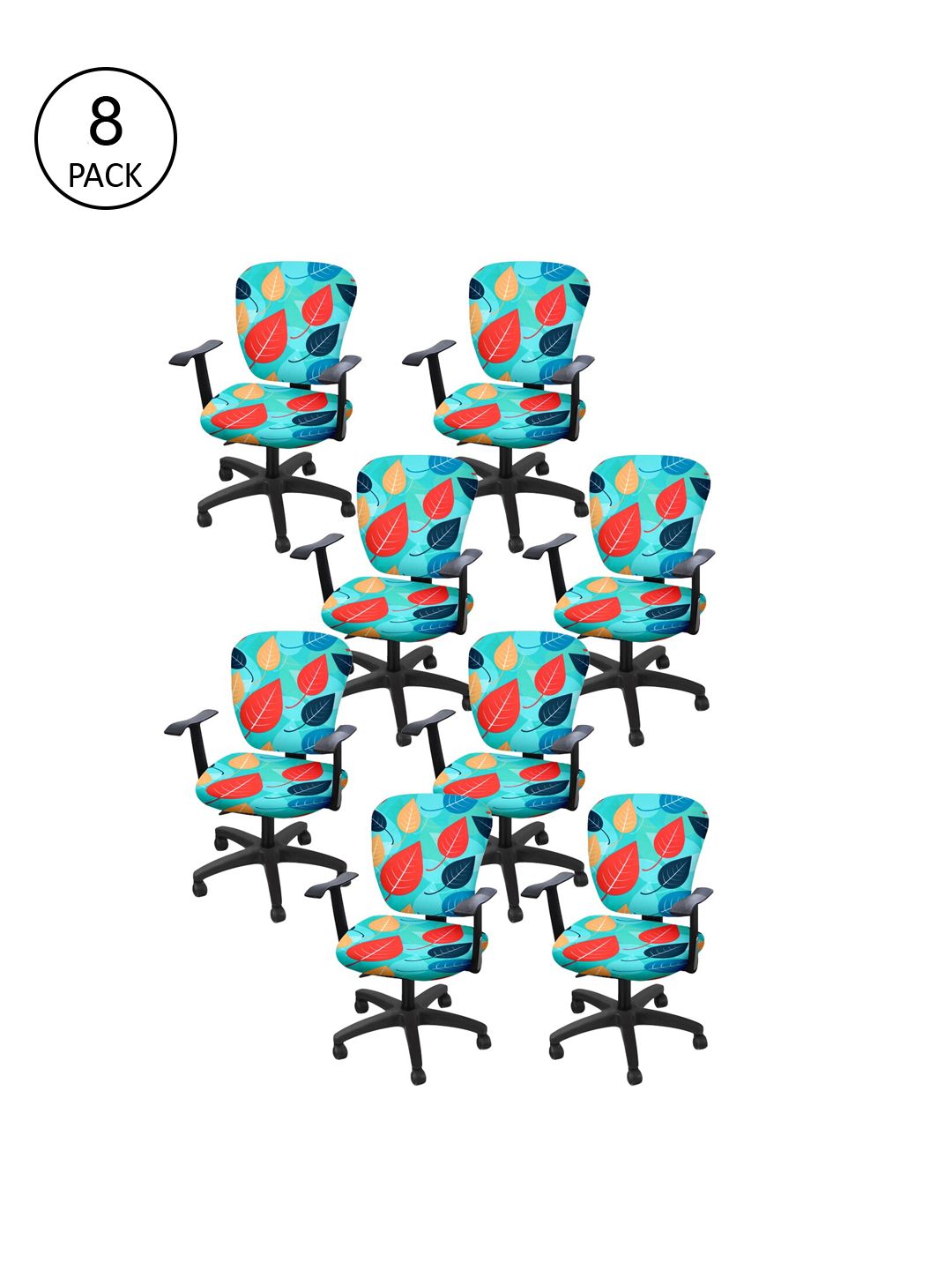 Cortina Set of 8 Sea Green & Orange Printed Chair Covers Price in India