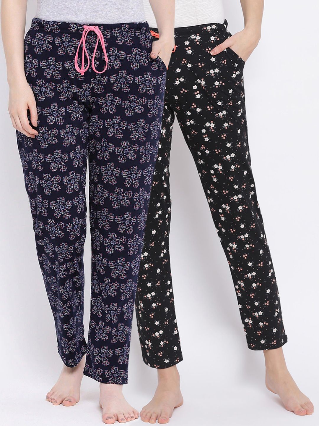 Kanvin Women Pack of 2 Floral Print Pure Cotton Lounge Pants Price in India