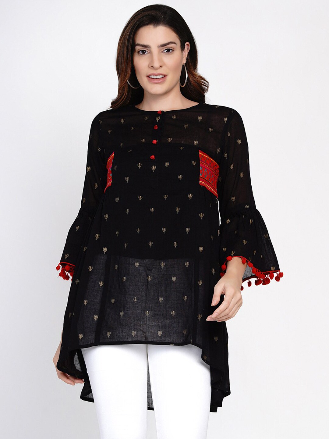 Bhama Couture Black & Red Embroidered Tunic Price in India