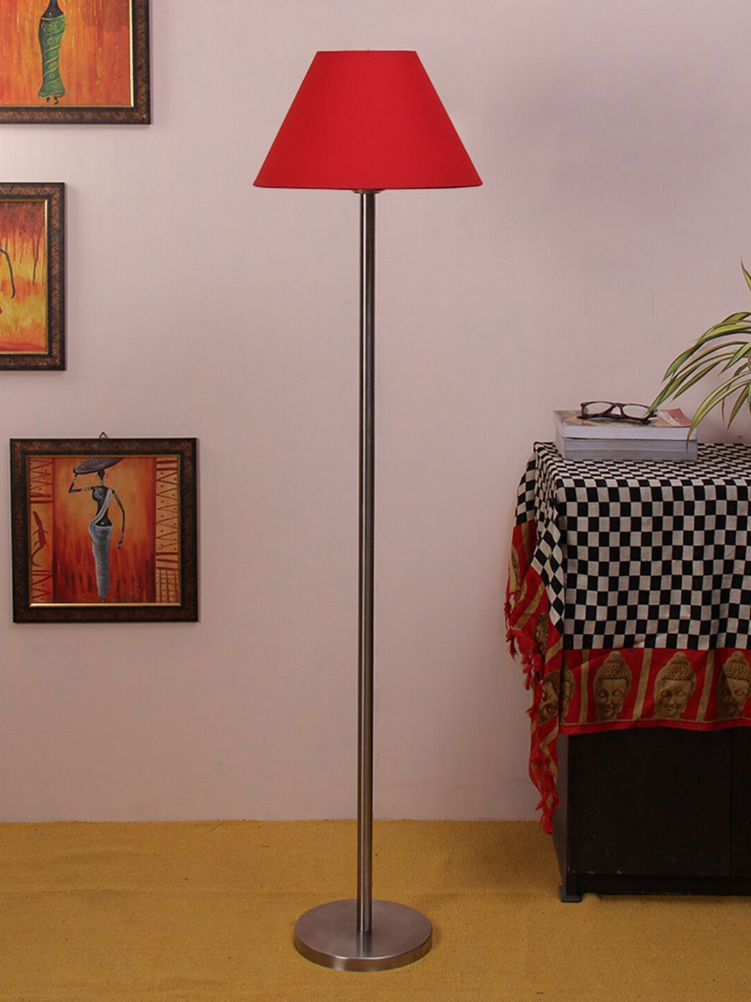 Devansh Red & Gunmetal-Toned Solid Conical Club Lamp Price in India