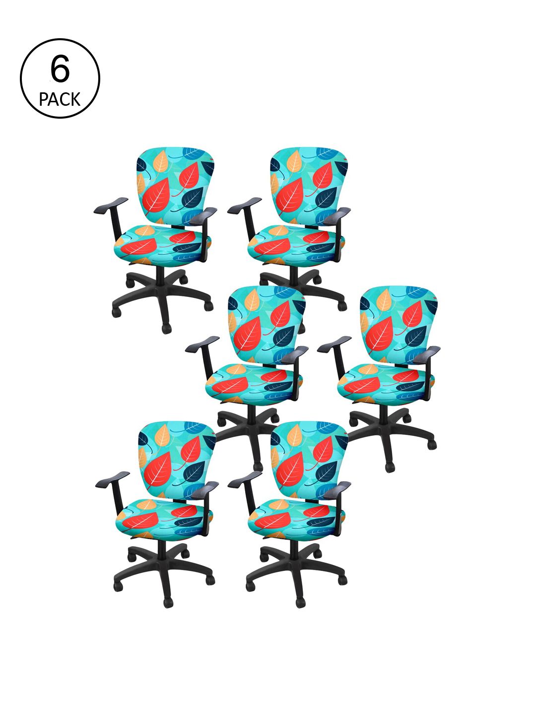 Cortina Set of 6 Sea Green & Orange Printed Chair Covers Price in India