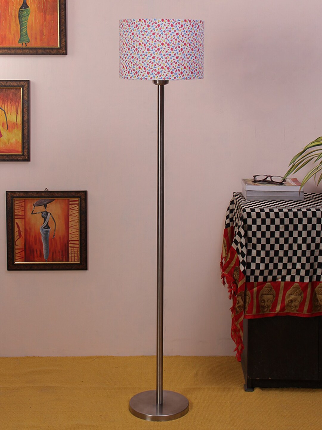 Devansh White & Blue Printed Traditional Club Lamp with Shade Price in India