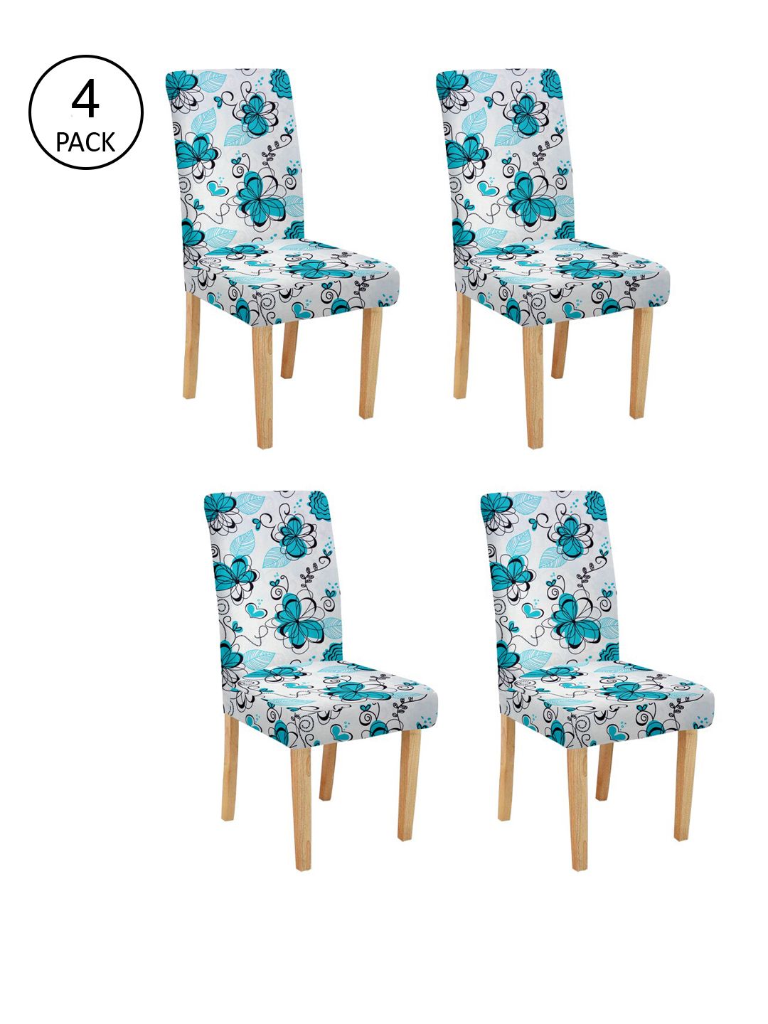 Cortina Set Of 4 White & Blue Printed Chair Covers Price in India