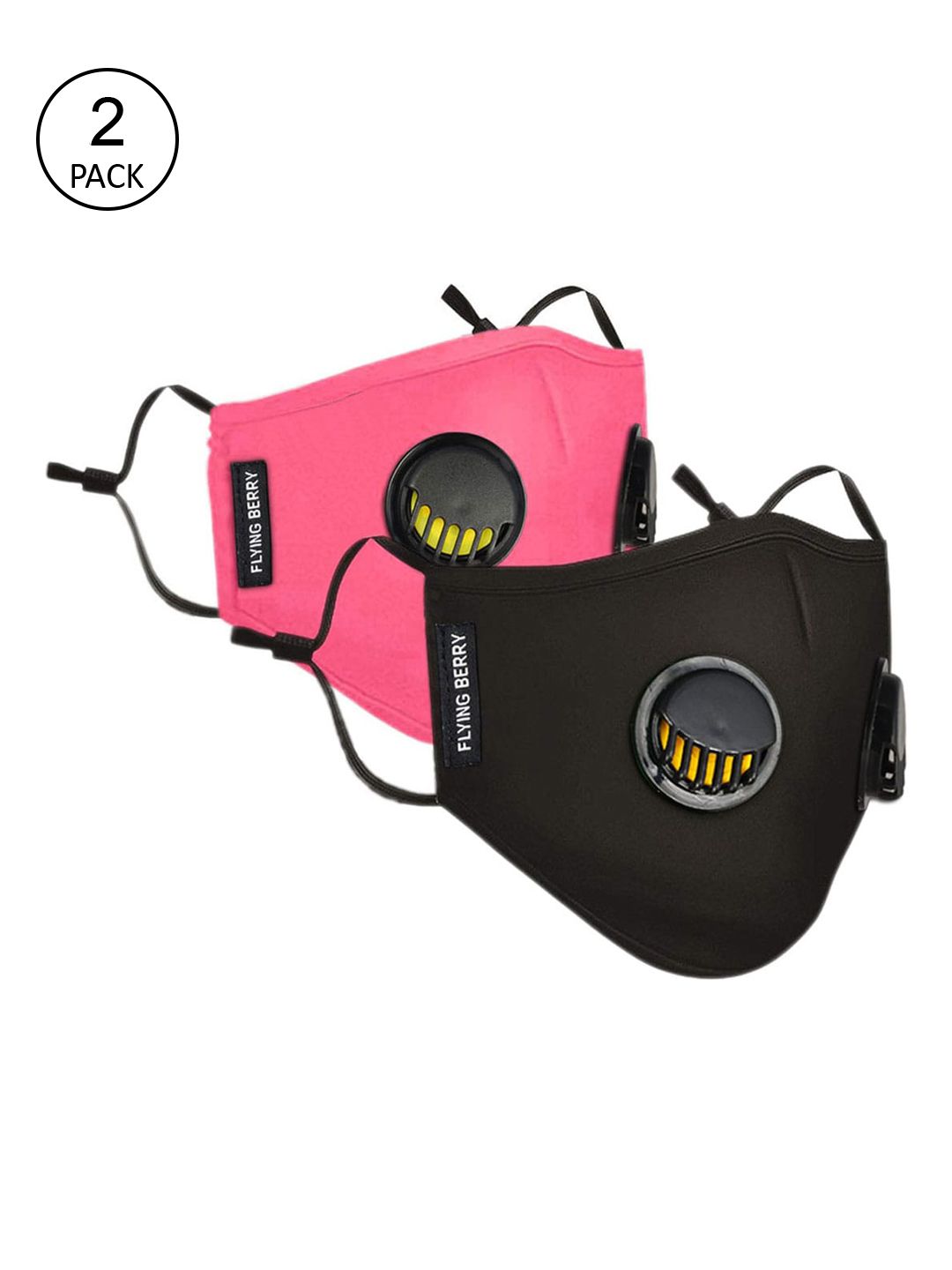 FLYING BERRY Unisex Pack Of 3 Black & Pink Solid 5 Ply Reusable Anti Pollution N99 Masks Price in India