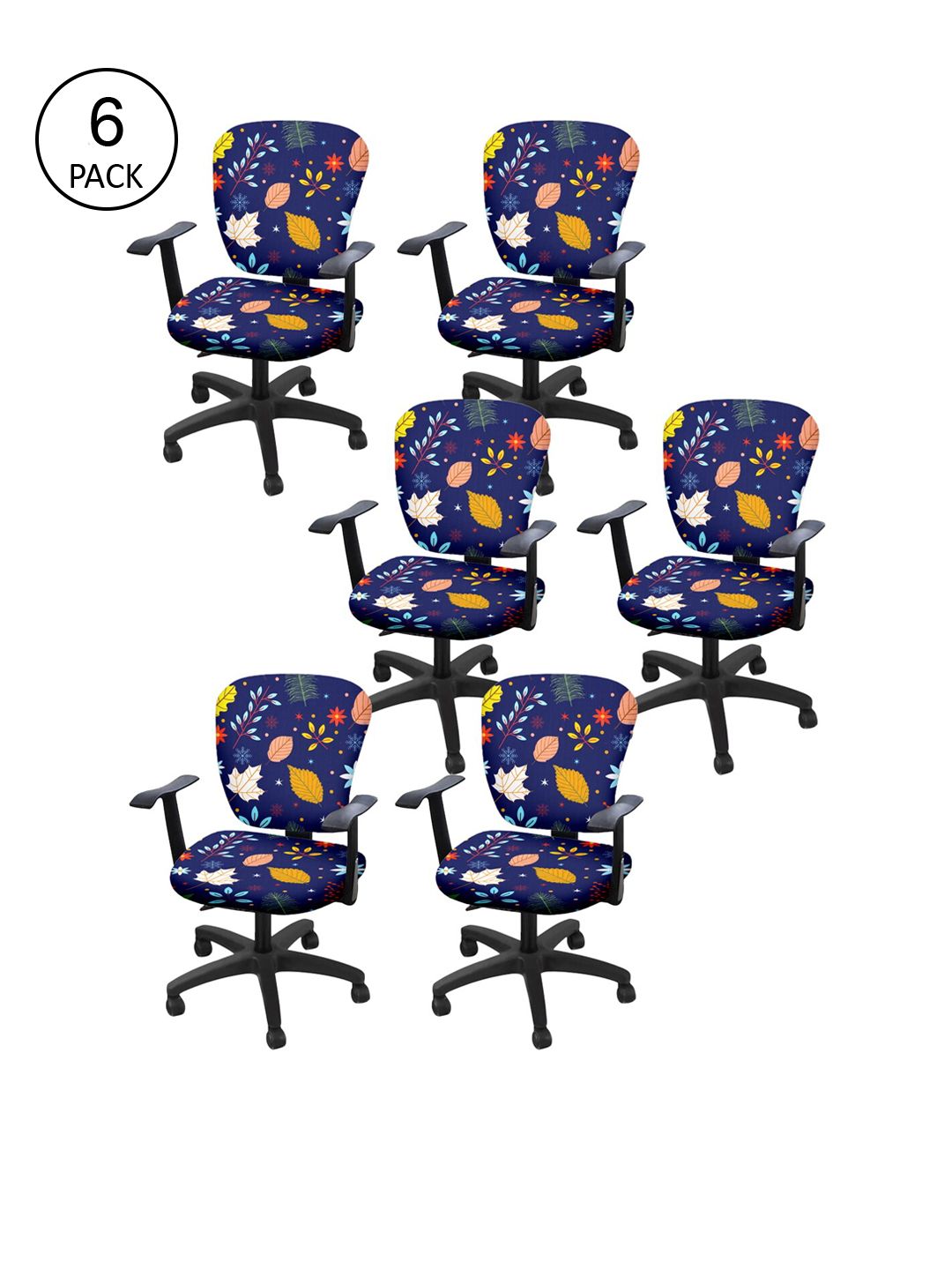 Cortina Set of 6 Navy Blue Printed Chair Covers Price in India