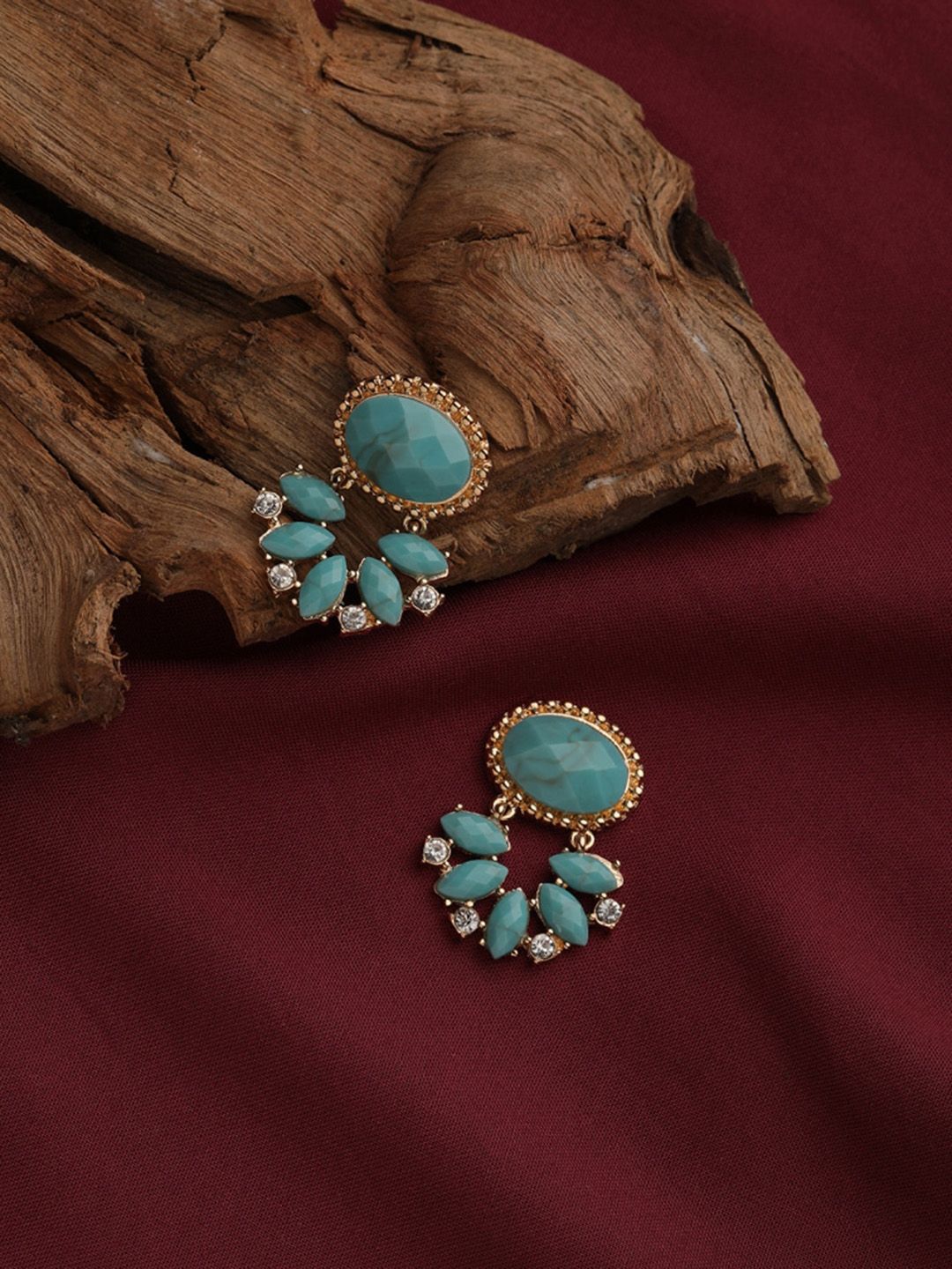 Accessorize Turquoise Blue Gold-Plated Geometric Drop Earrings Price in India