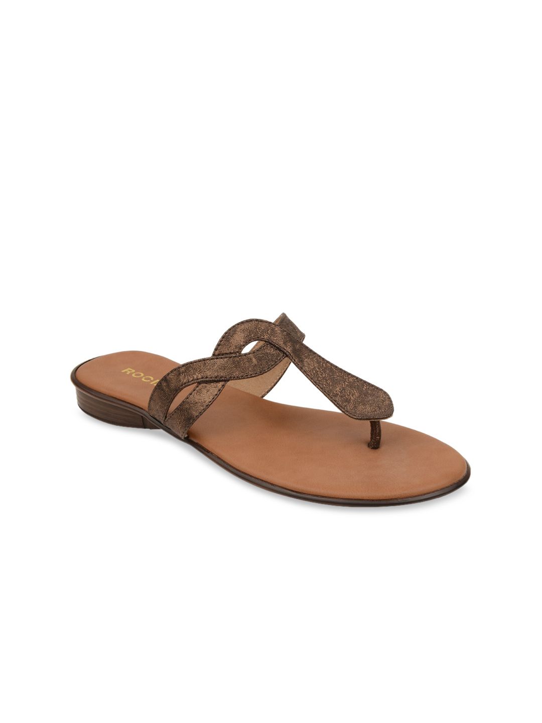 Rocia Women Brown Solid T-Strap Flats Price in India