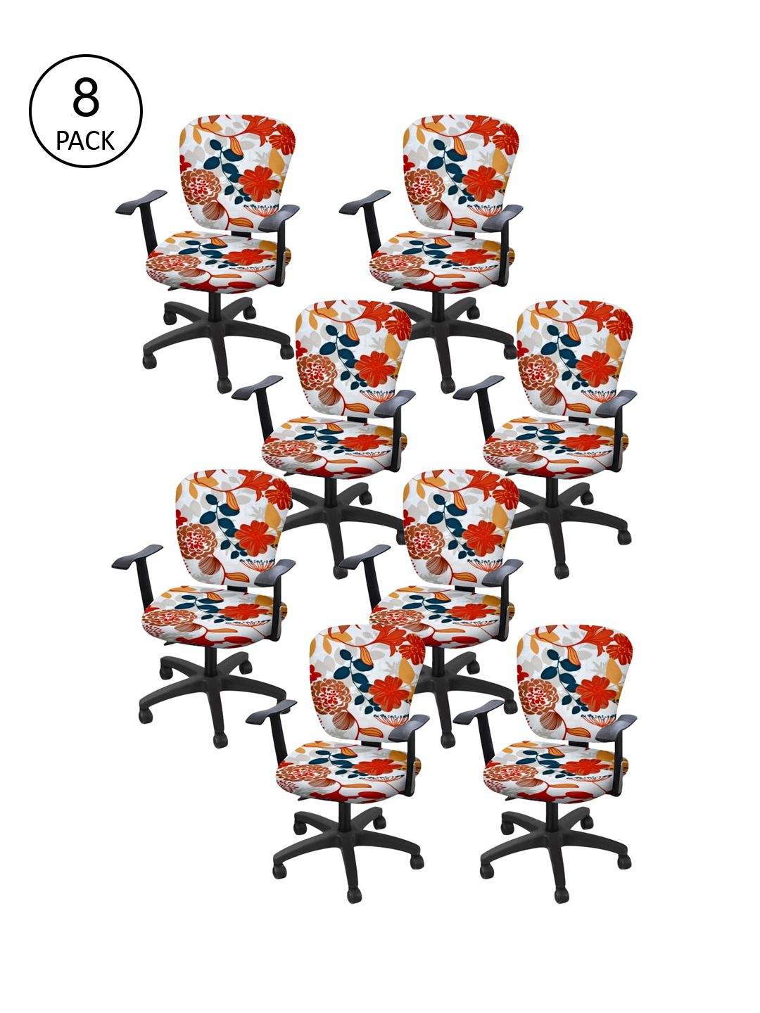 Cortina Set of 8 White & Orange Printed Chair Covers Price in India