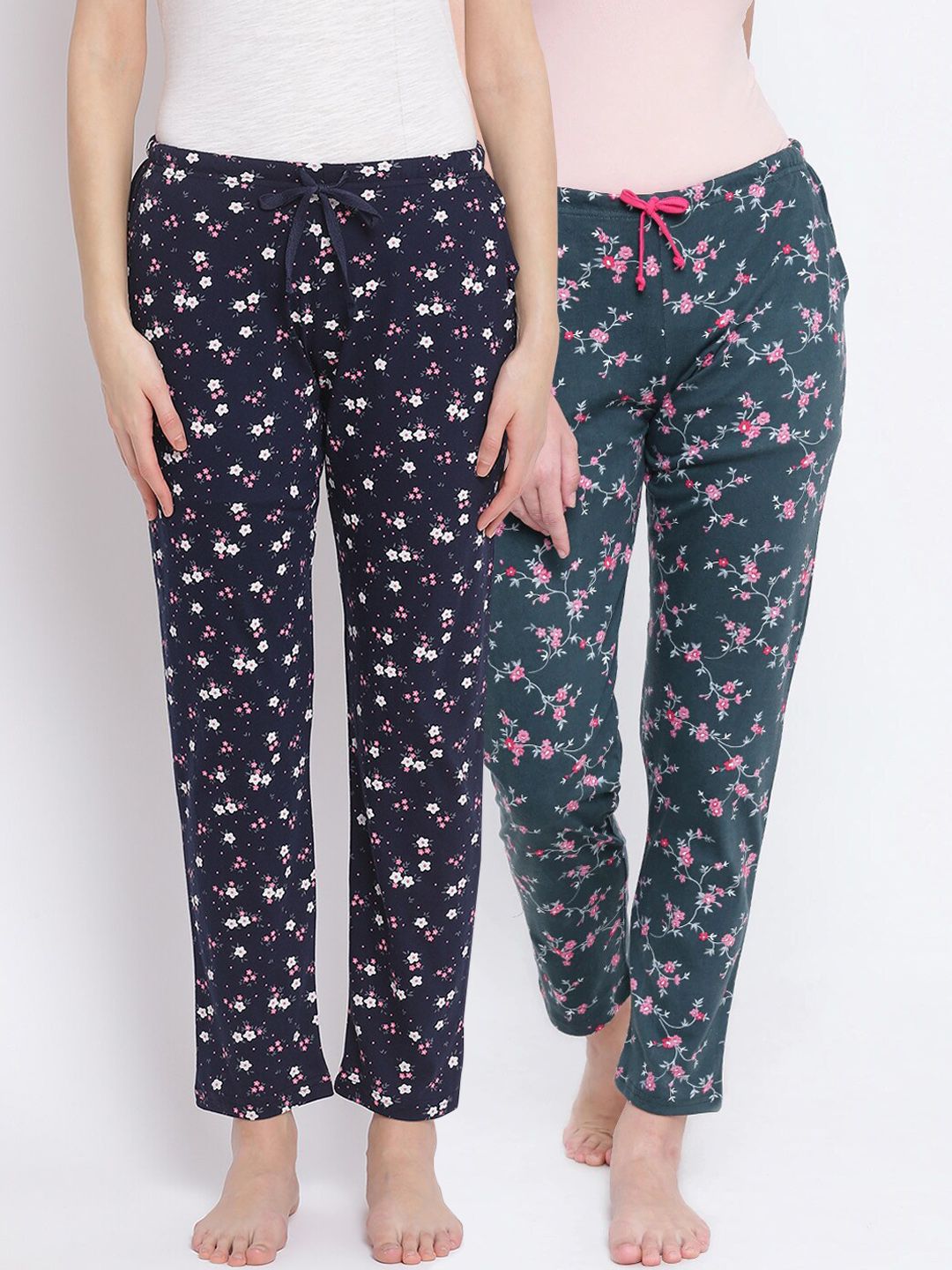 Kanvin Women Pack of 2 Floral Print Pure Cotton Lounge Pants Price in India