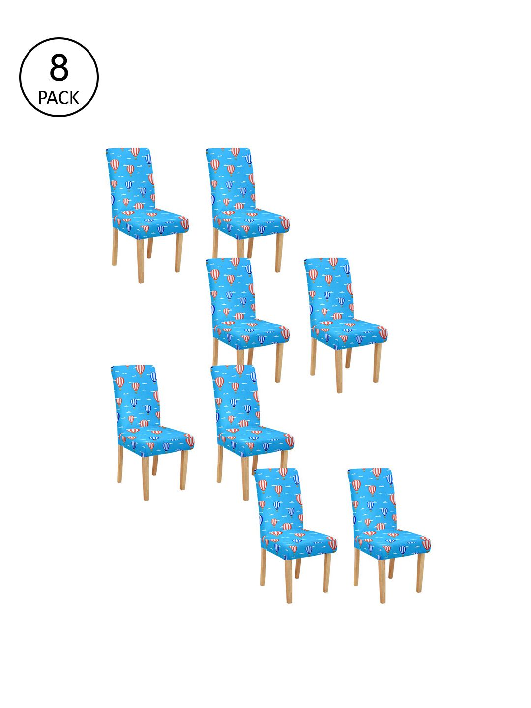 Cortina Set Of 8 Blue & Red Printed Chair Covers Price in India