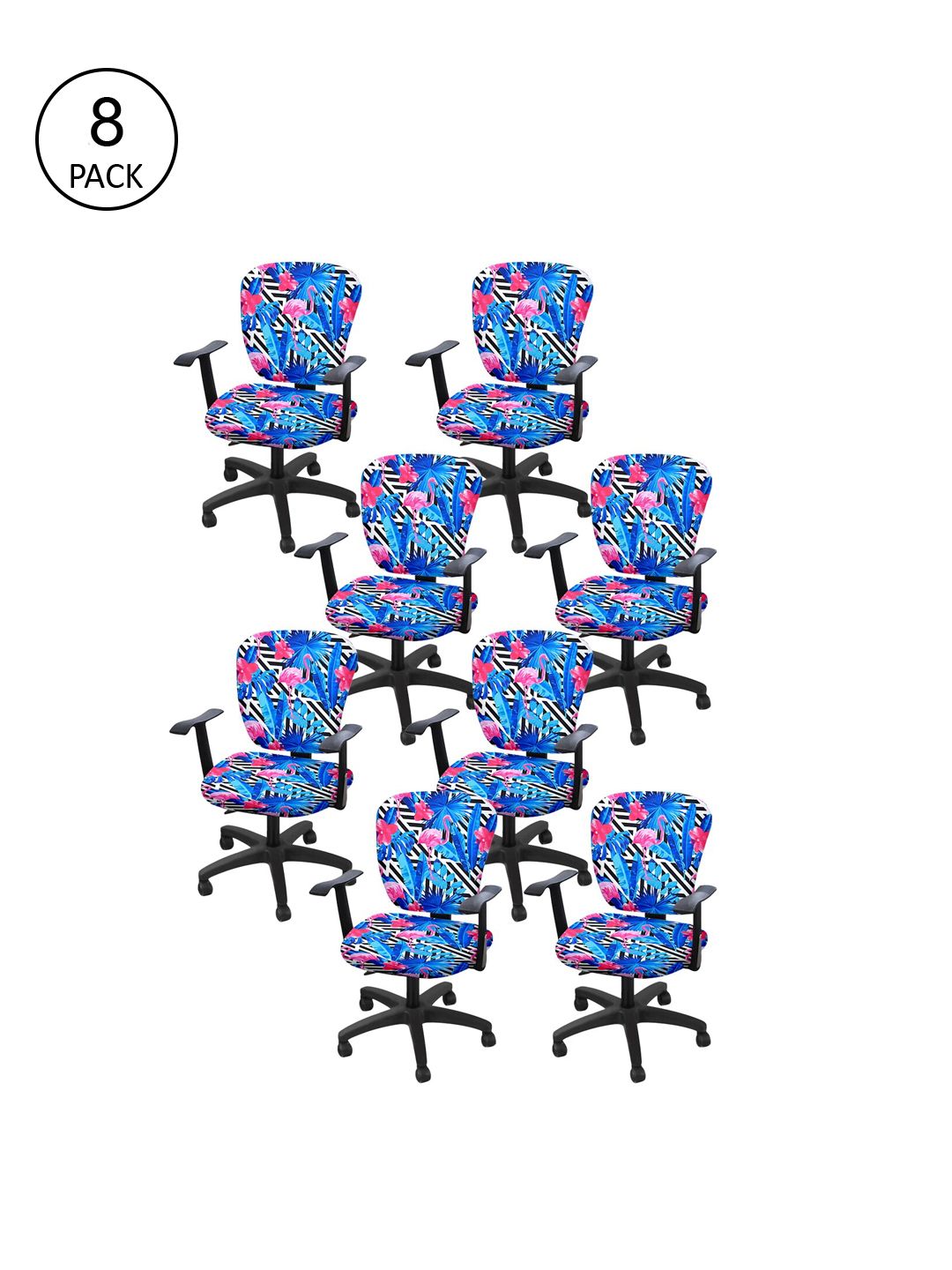 Cortina Set of 8 Blue & Pink Printed Chair Covers Price in India