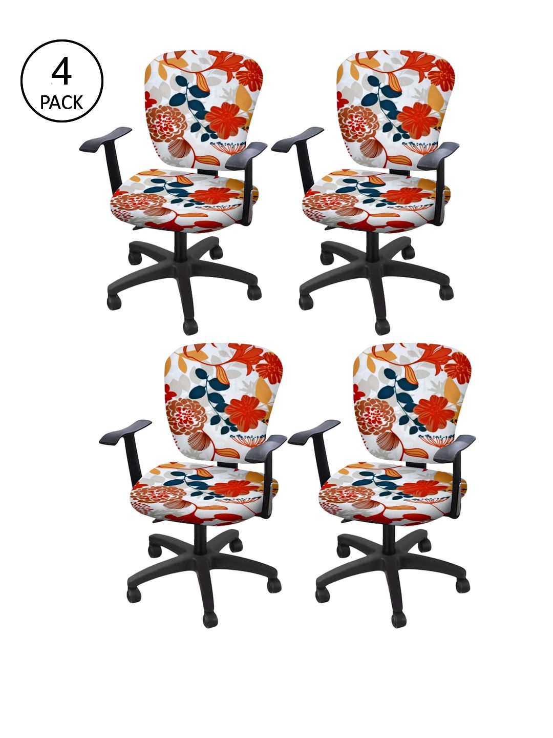 Cortina Set of 4 White & Orange Floral Printed Chair Covers Price in India