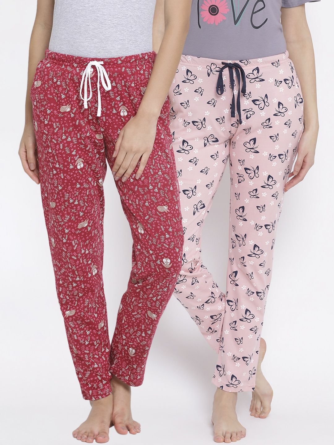 Kanvin Women Pack of 2 Printed Pure Cotton Lounge Pants Price in India