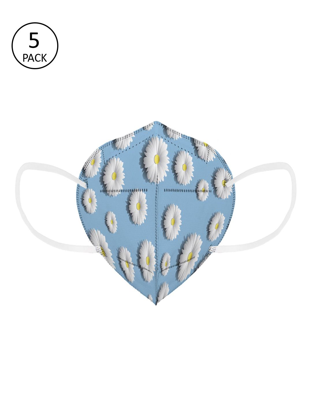 Status Unisex Pack Of 5 Blue & White Printed 4-Ply Reusable N95 Masks Price in India