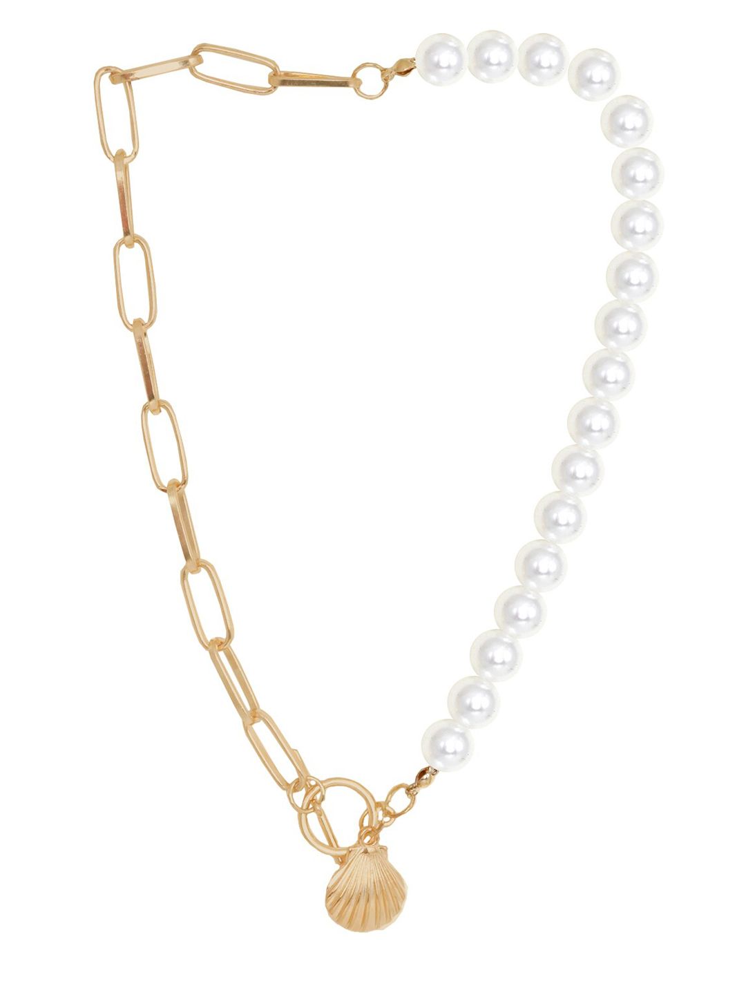 JOKER & WITCH Gold-Toned Pearl Shell Link Chain Necklace Price in India