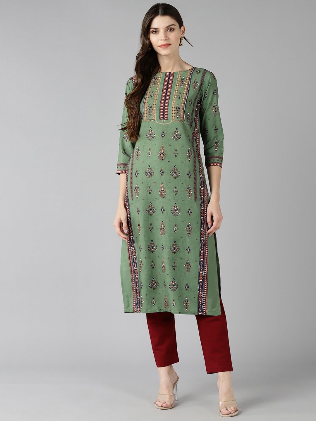 AHIKA Women Green Ethnic Motifs Printed Kurta