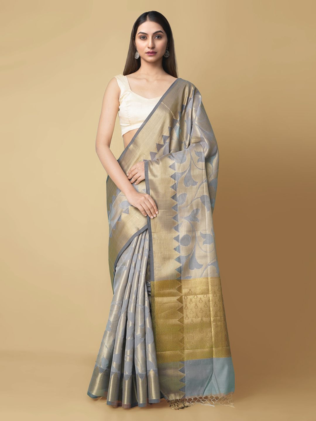 Unnati Silks Grey Woven Design Banarasi Saree