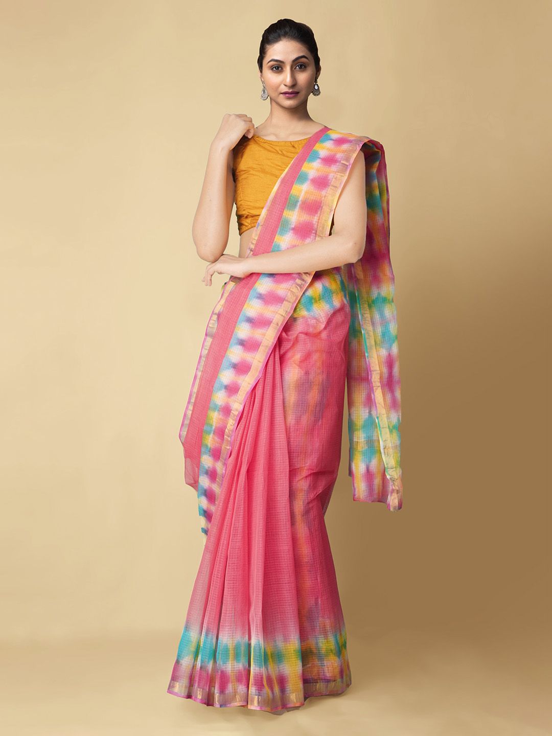 Unnati Silks Pink Solid Kota Saree