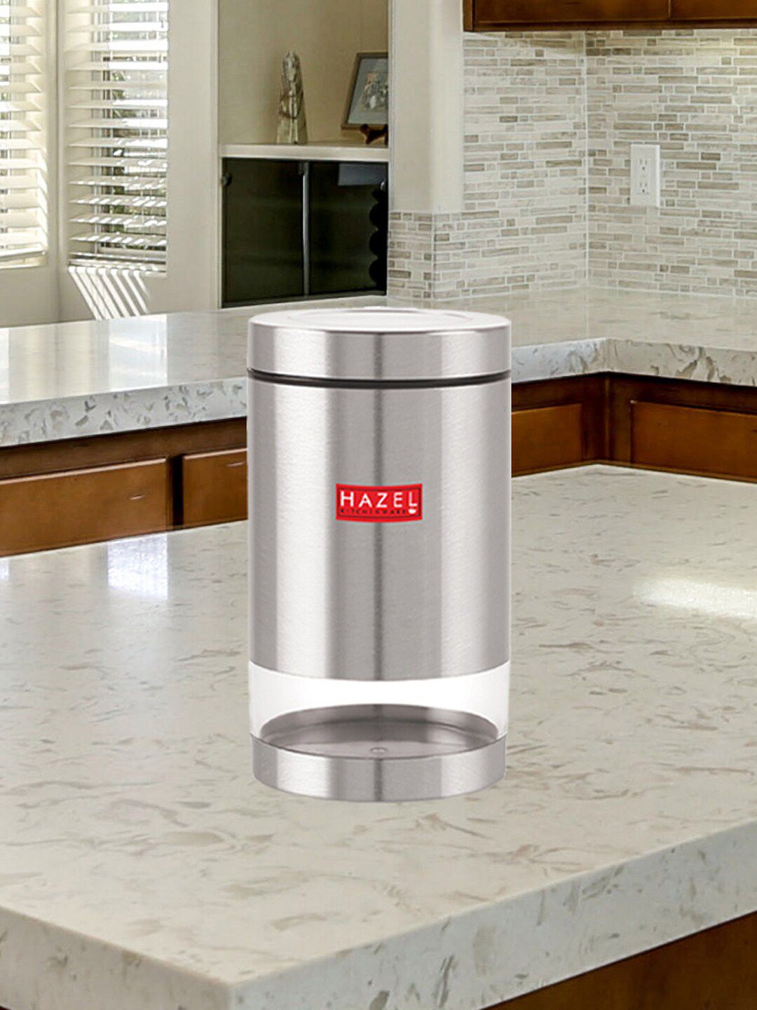 HAZEL Silver-Coloured Stainless Steel Container Transparent See Through Matt Finish Storage Jar Price in India