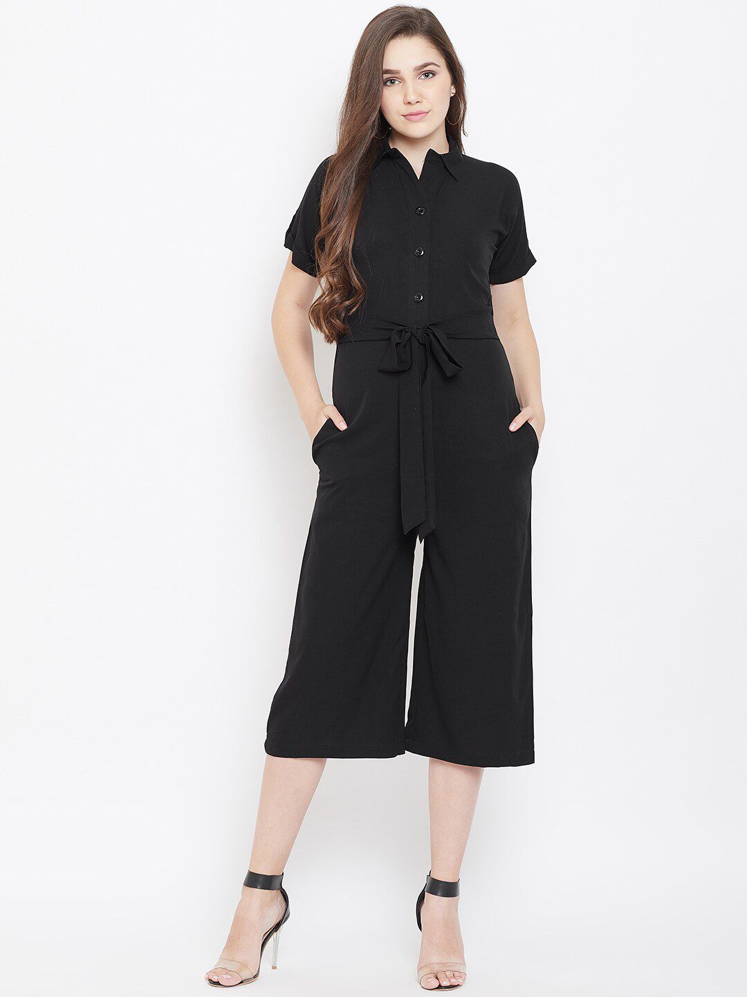 Cottinfab Women Black Solid Culotte Jumpsuit Price in India