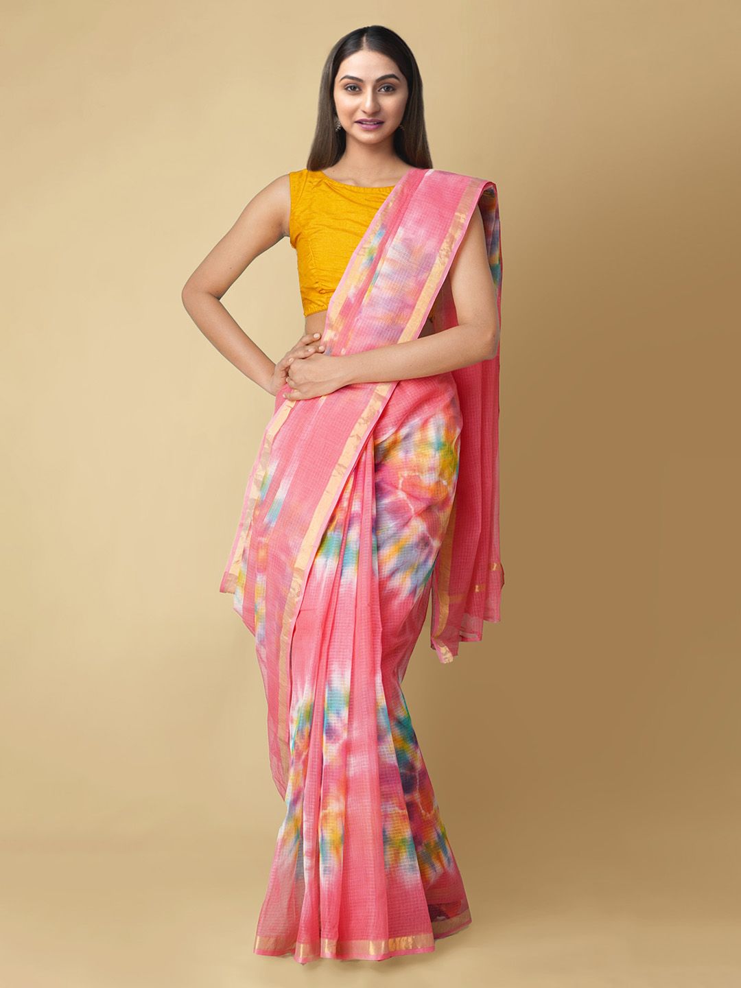 Unnati Silks Pink Pure Cotton Printed Kota Saree