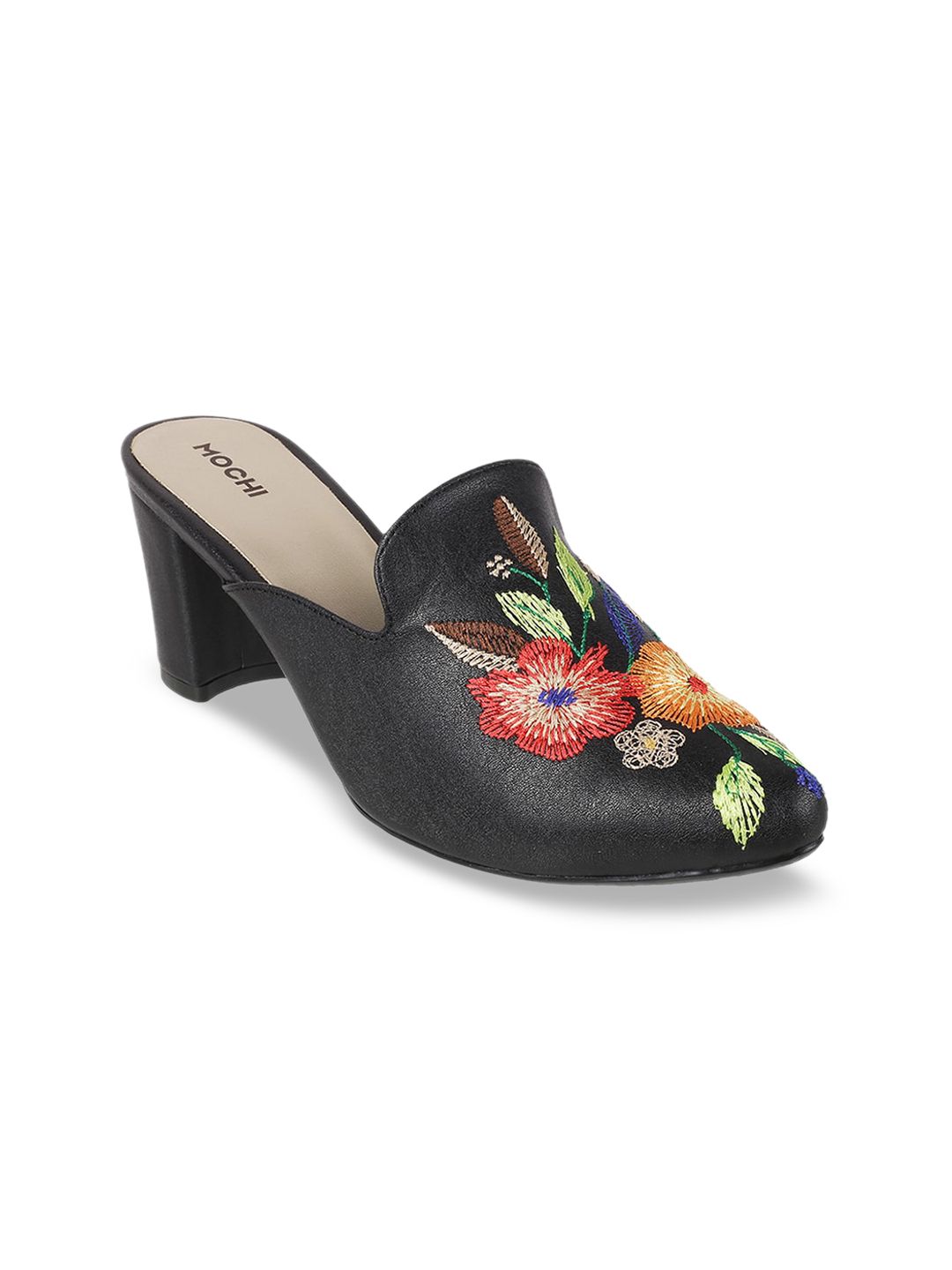 Mochi Women Black Woven Design Mules Price in India