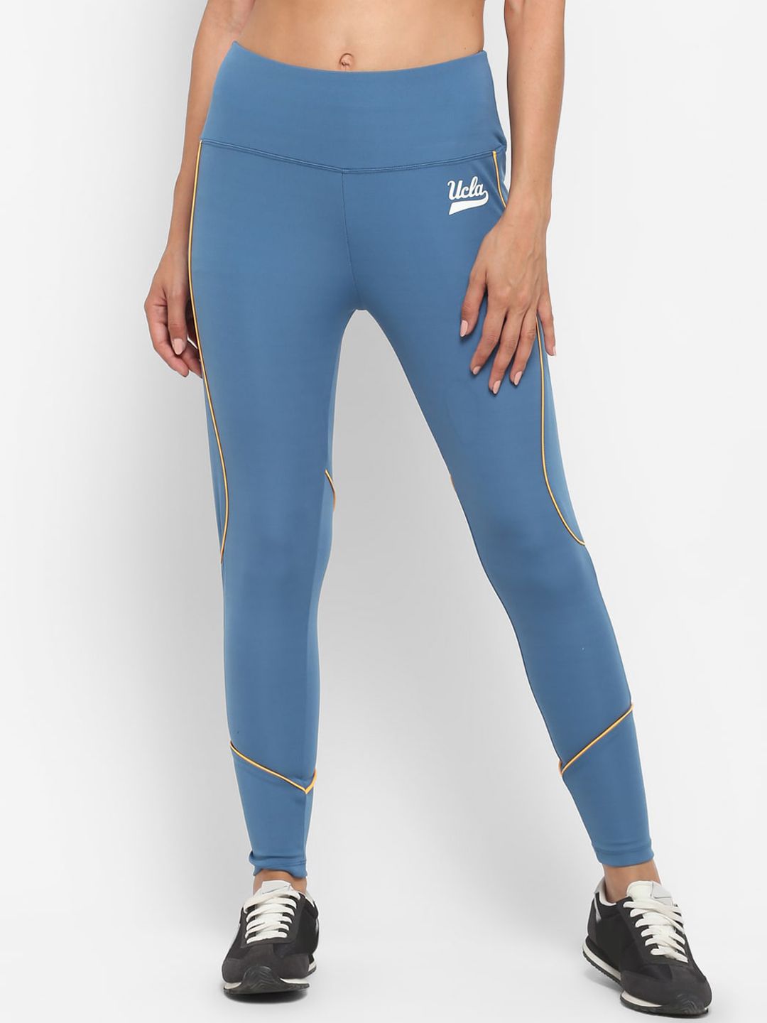 UCLA Women Blue & Yellow Solid Sports Tights Price in India