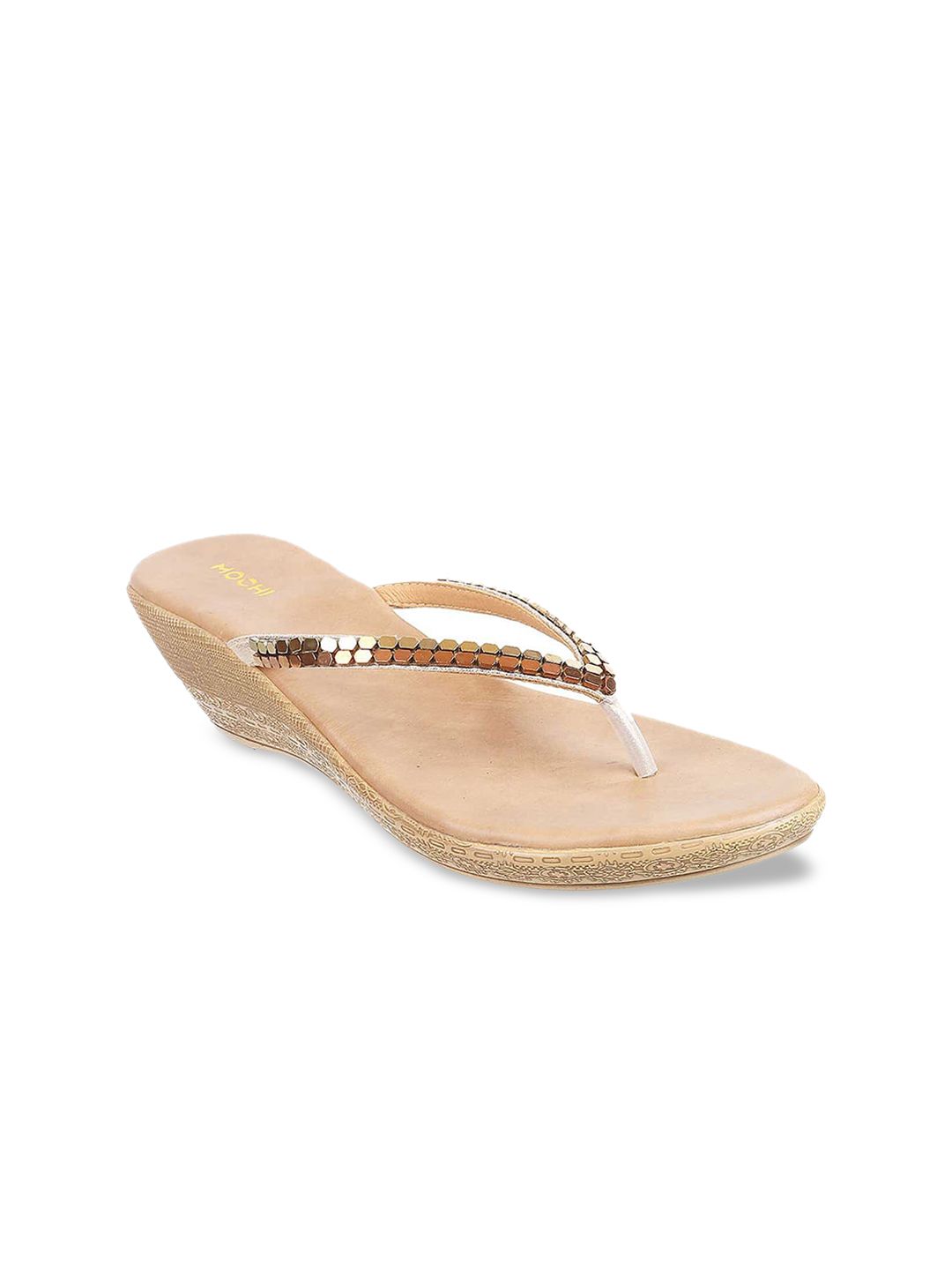 Mochi Women Gold-Toned Embellished Sandals Price in India