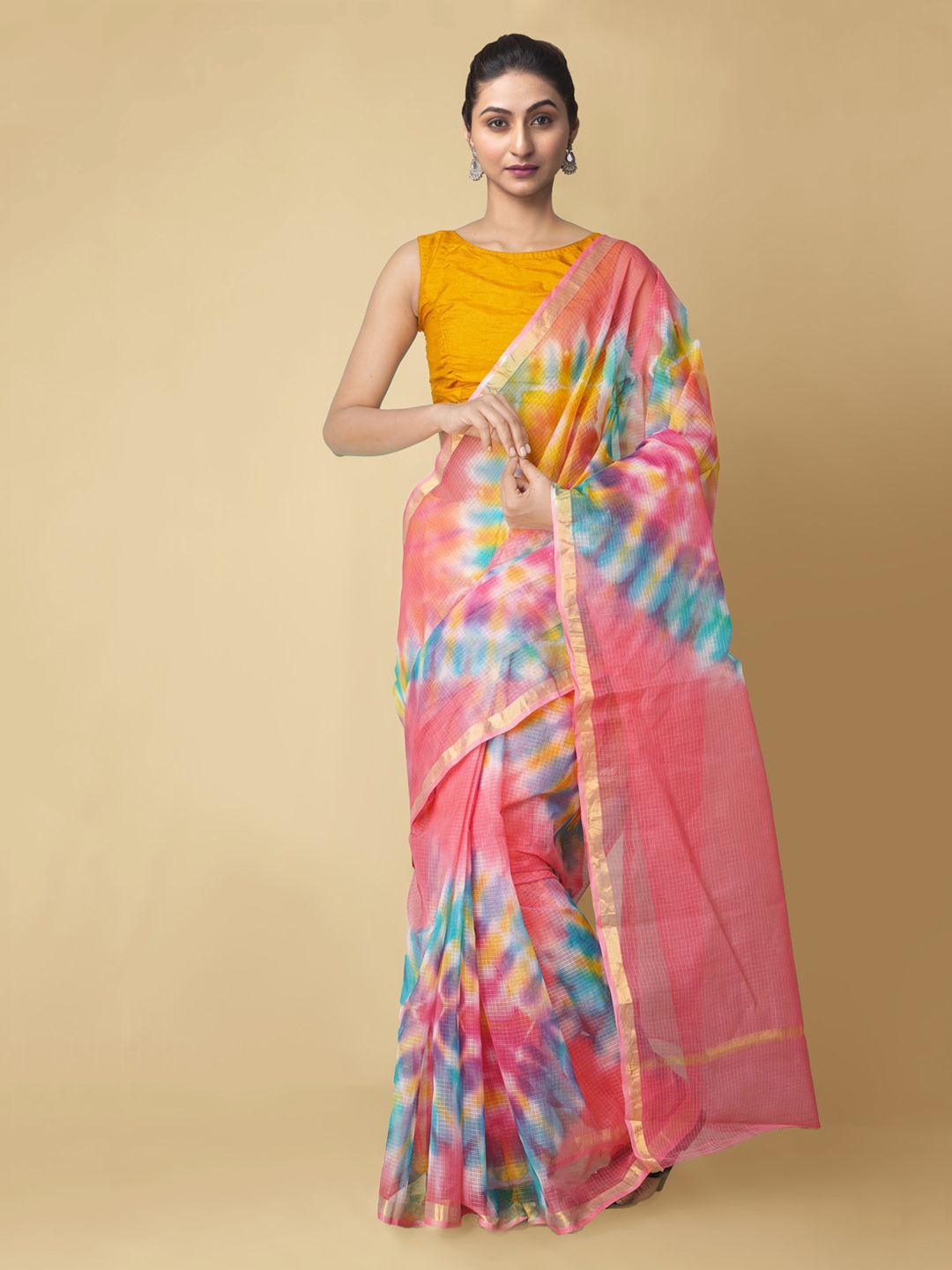 Unnati Silks Pink Pure Cotton Dyed Handloom Kota Saree