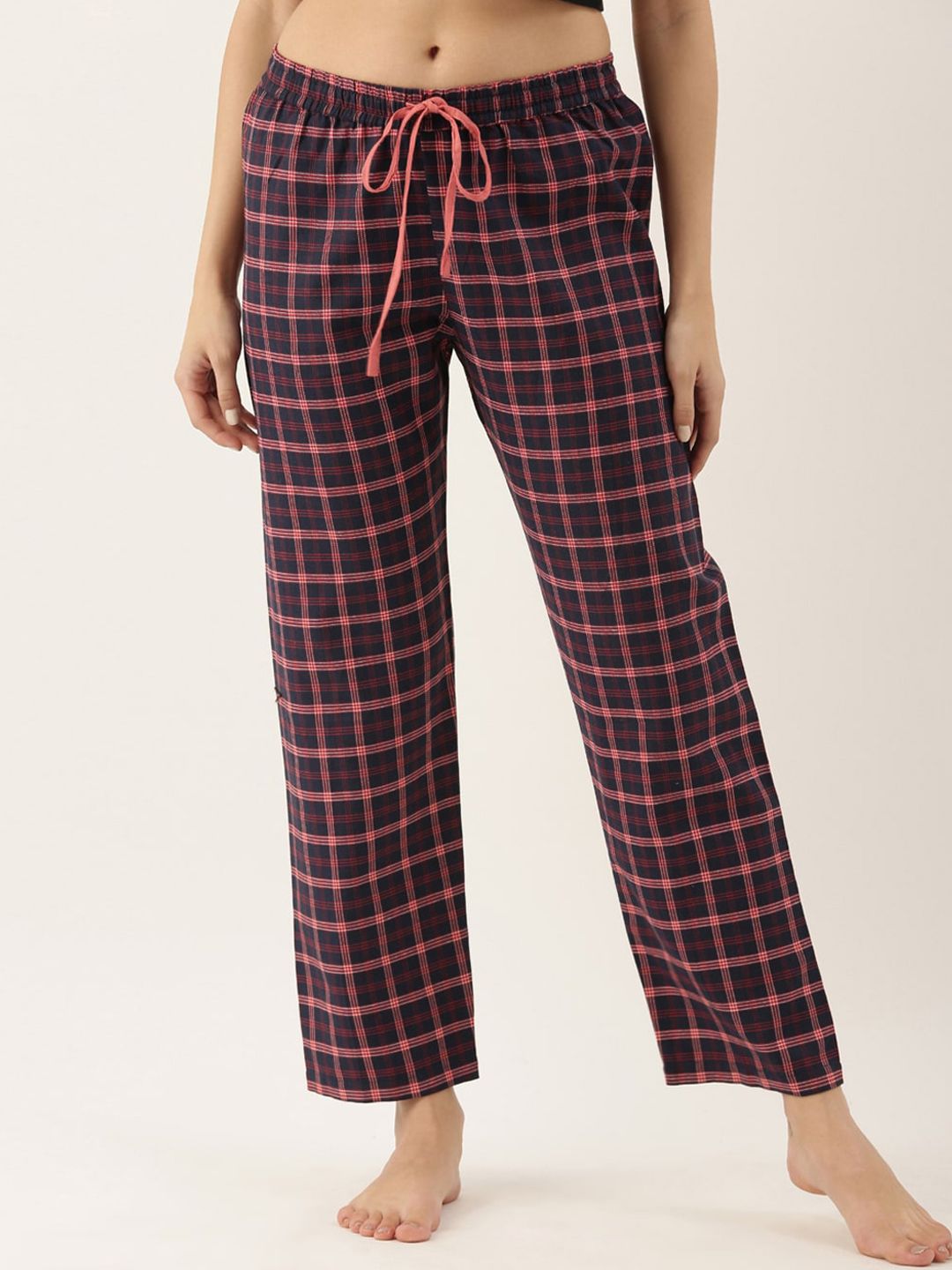 Bannos Swagger Women Black & Red Checked Lounge Pants Price in India