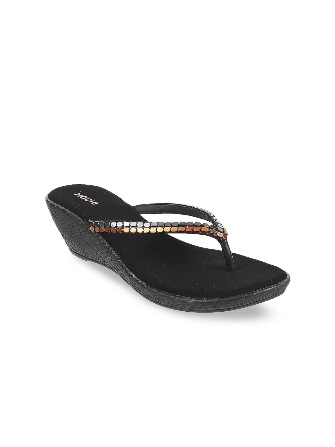 Mochi Women Black Embellished Sandals Price in India