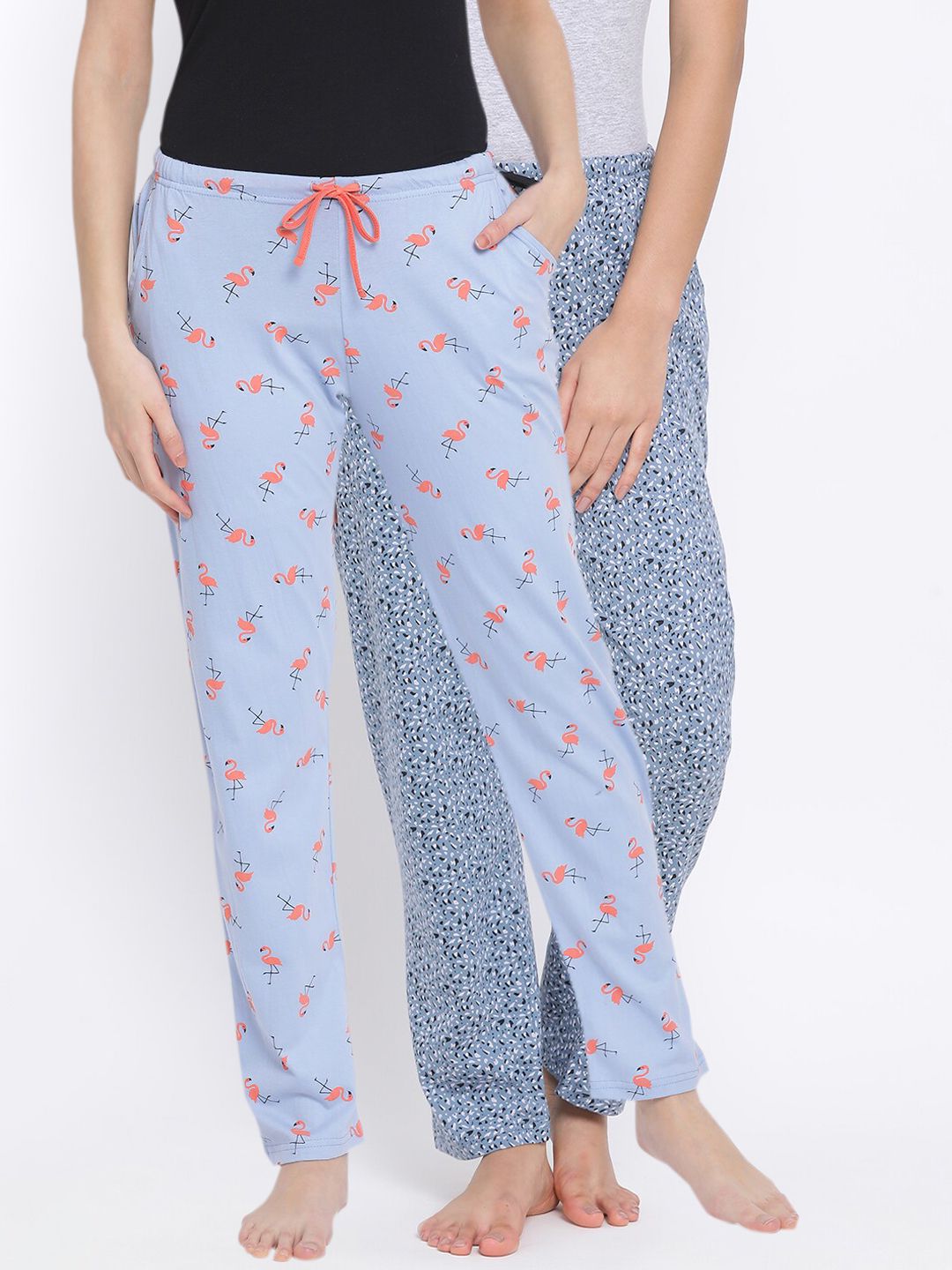 Kanvin Women Pack Of 2 Blue Printed Cotton Lounge Pants Price in India