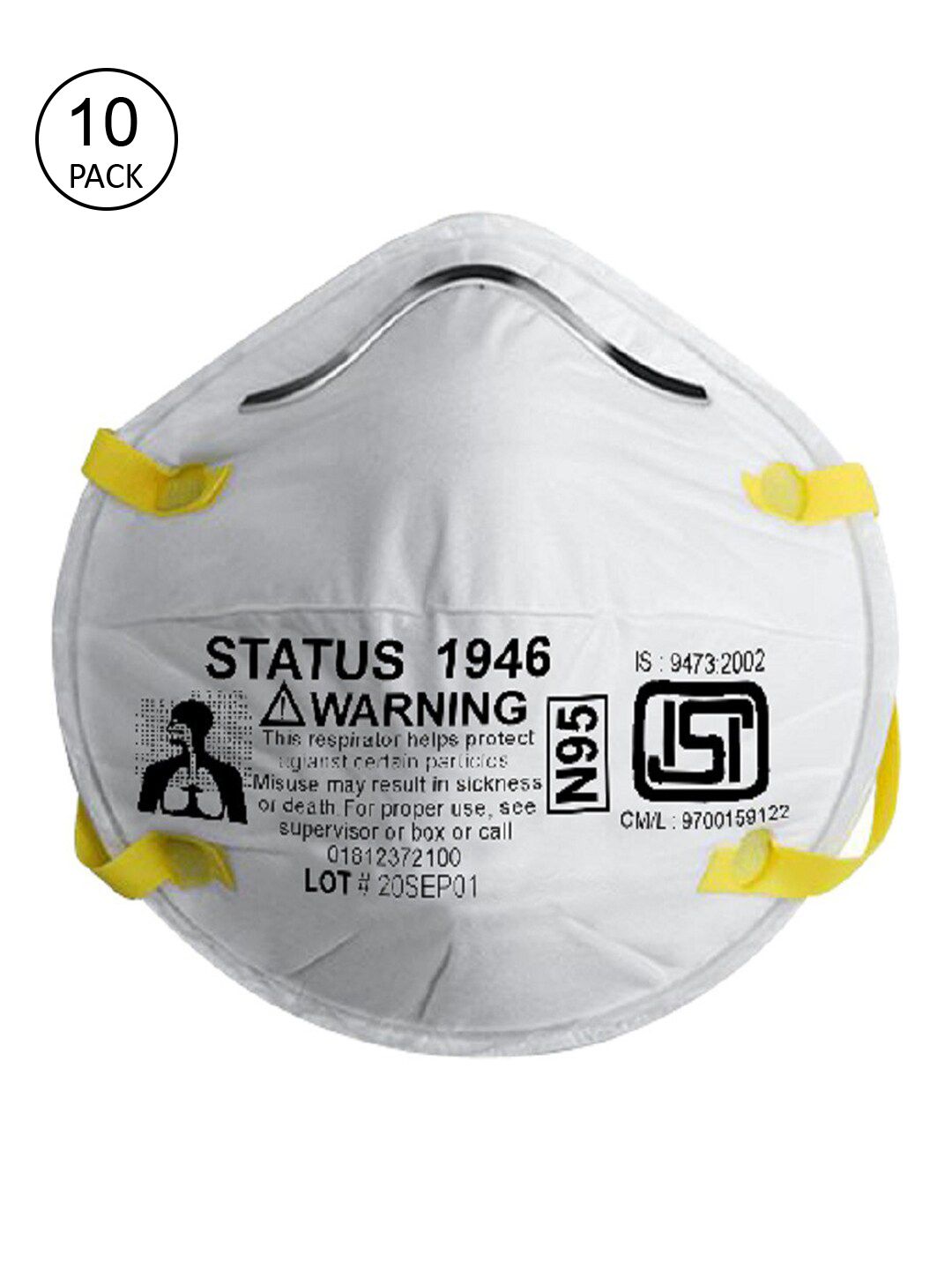 Status Unisex Pack Of 10 White Printed 5-Ply Reusable N95 Outdoor Face Masks Price in India